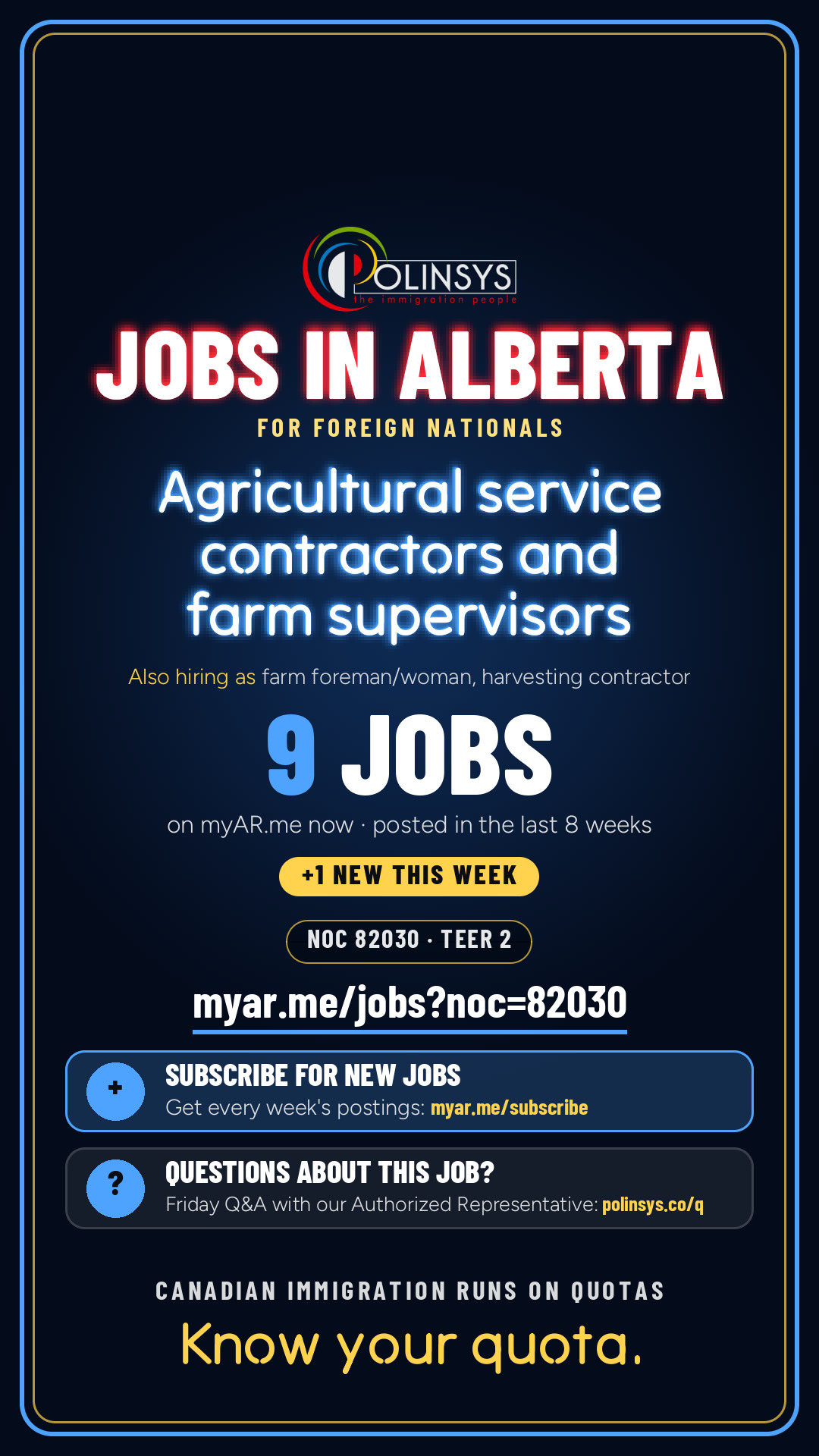 Job card: Agricultural service contractors and farm supervisors (NOC 82030) — 9 jobs on myAR.me