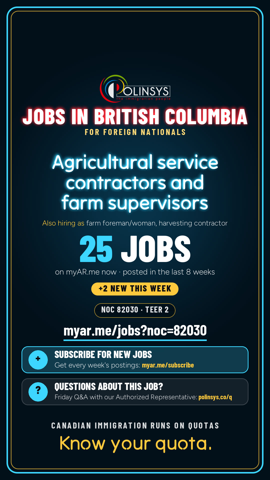 Job card: Agricultural service contractors and farm supervisors (NOC 82030) — 25 jobs on myAR.me