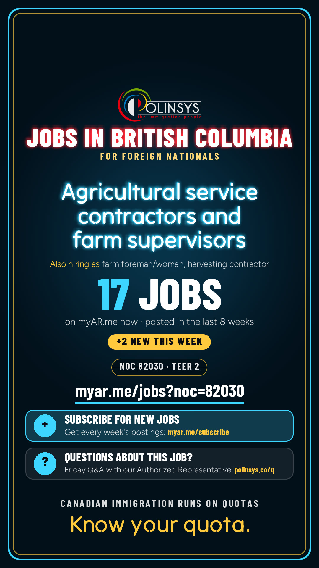 Job card: Agricultural service contractors and farm supervisors (NOC 82030) — 17 jobs on myAR.me