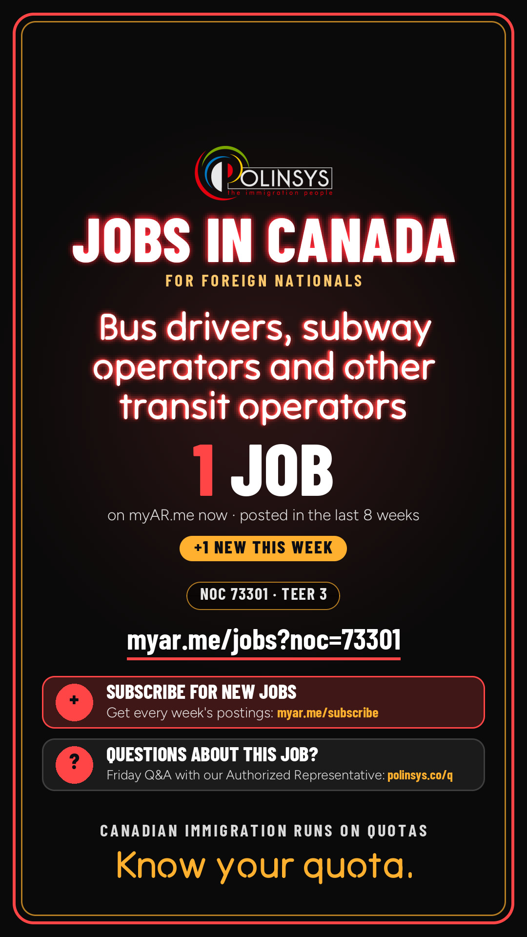 Job card: Bus drivers, subway operators and other transit operators (NOC 73301) — 1 jobs on myAR.me