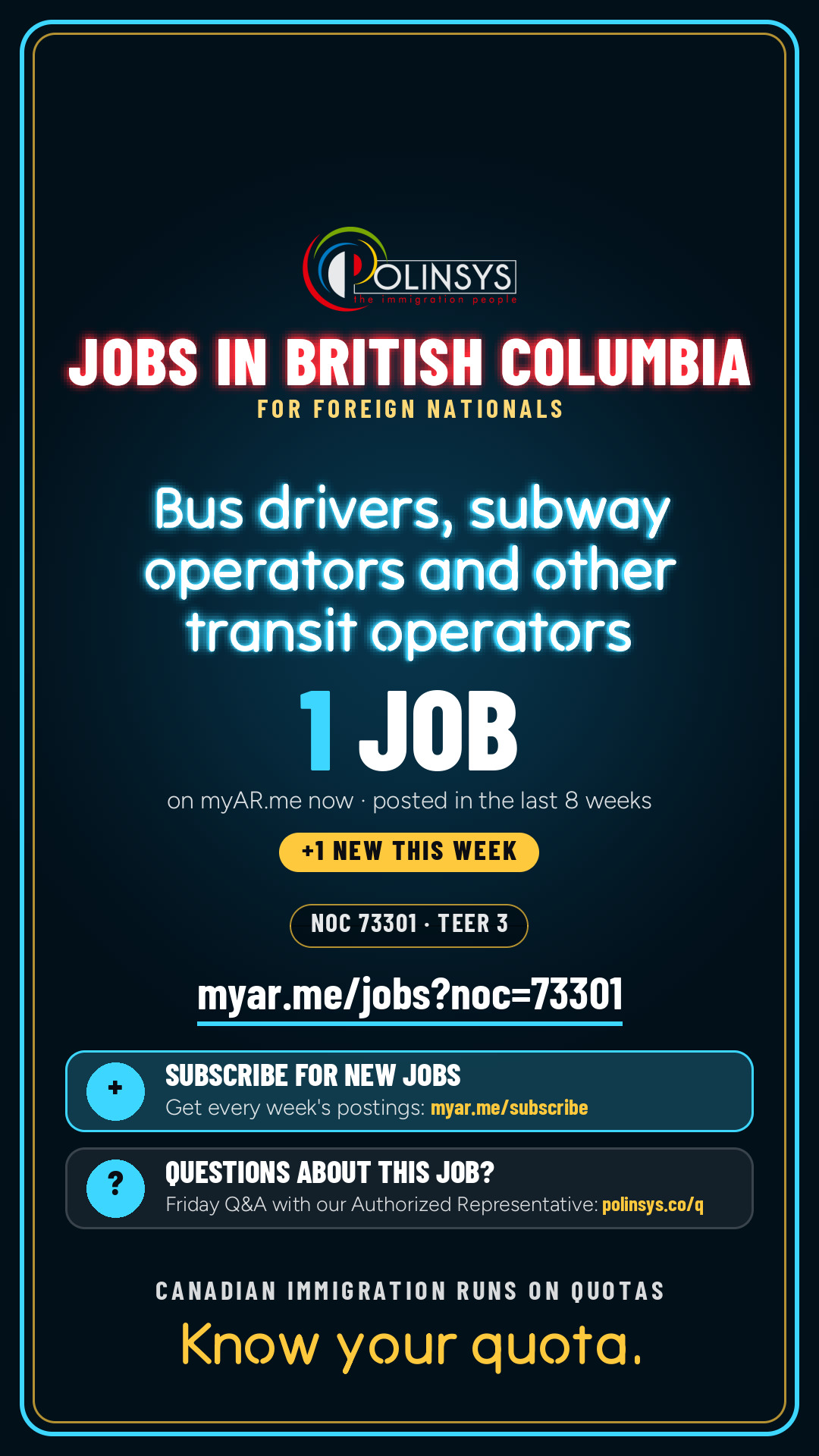 Job card: Bus drivers, subway operators and other transit operators (NOC 73301) — 1 jobs on myAR.me