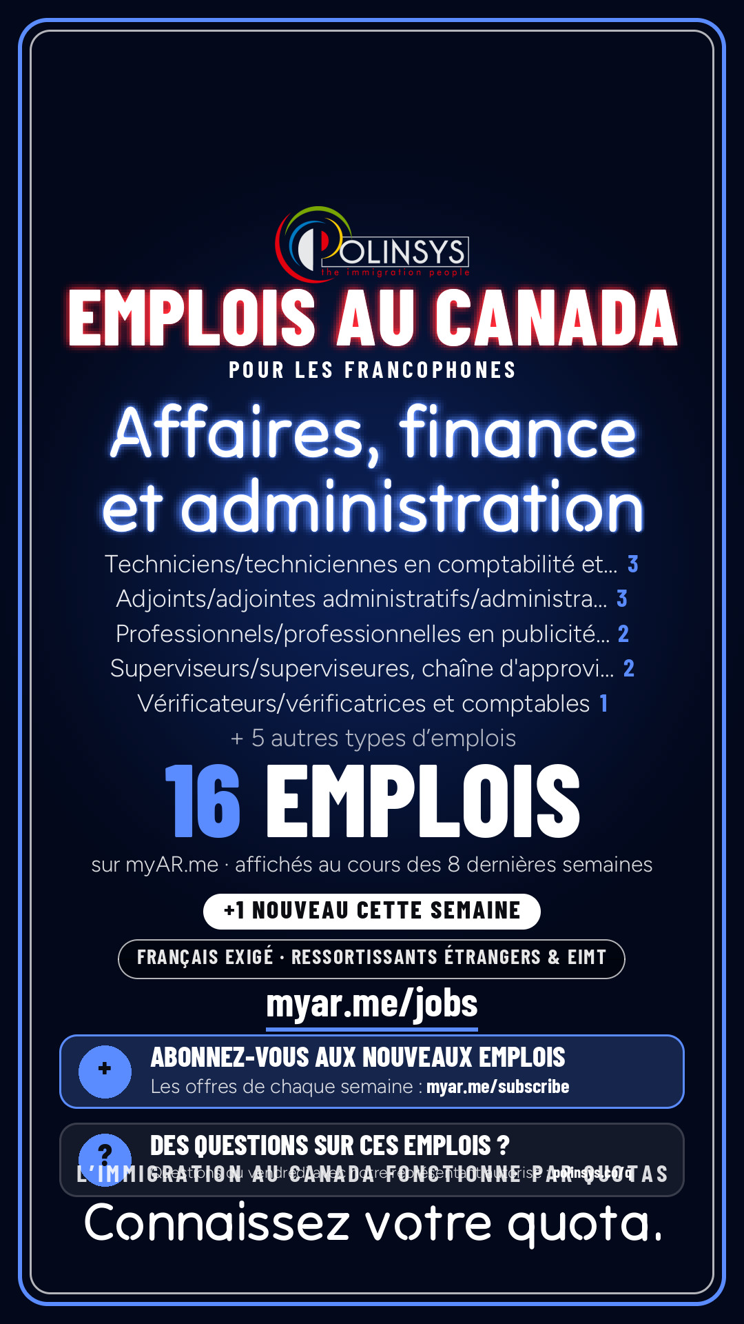 Job card: Business, finance & administration (French-speaking jobs) — 25 jobs on myAR.me