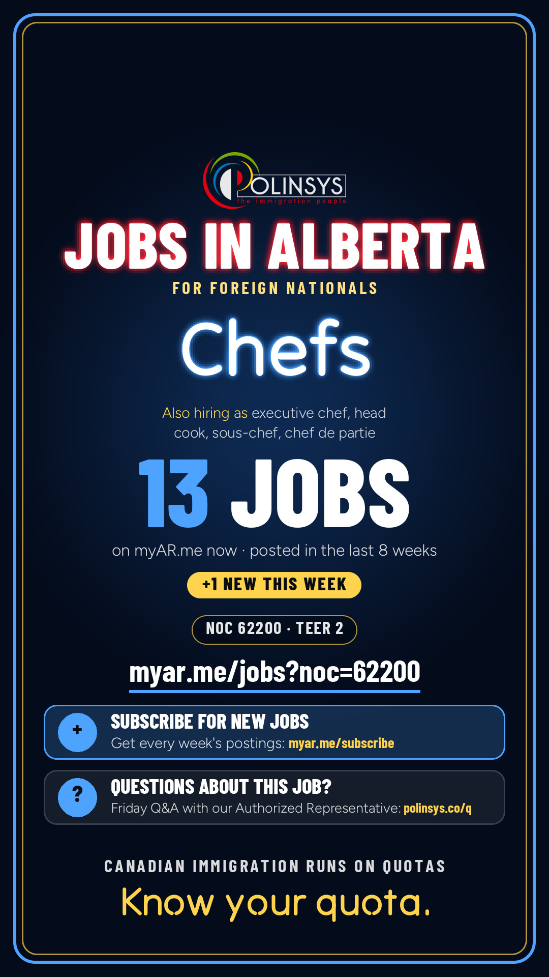 Job card: Chefs (NOC 62200) — 13 jobs on myAR.me