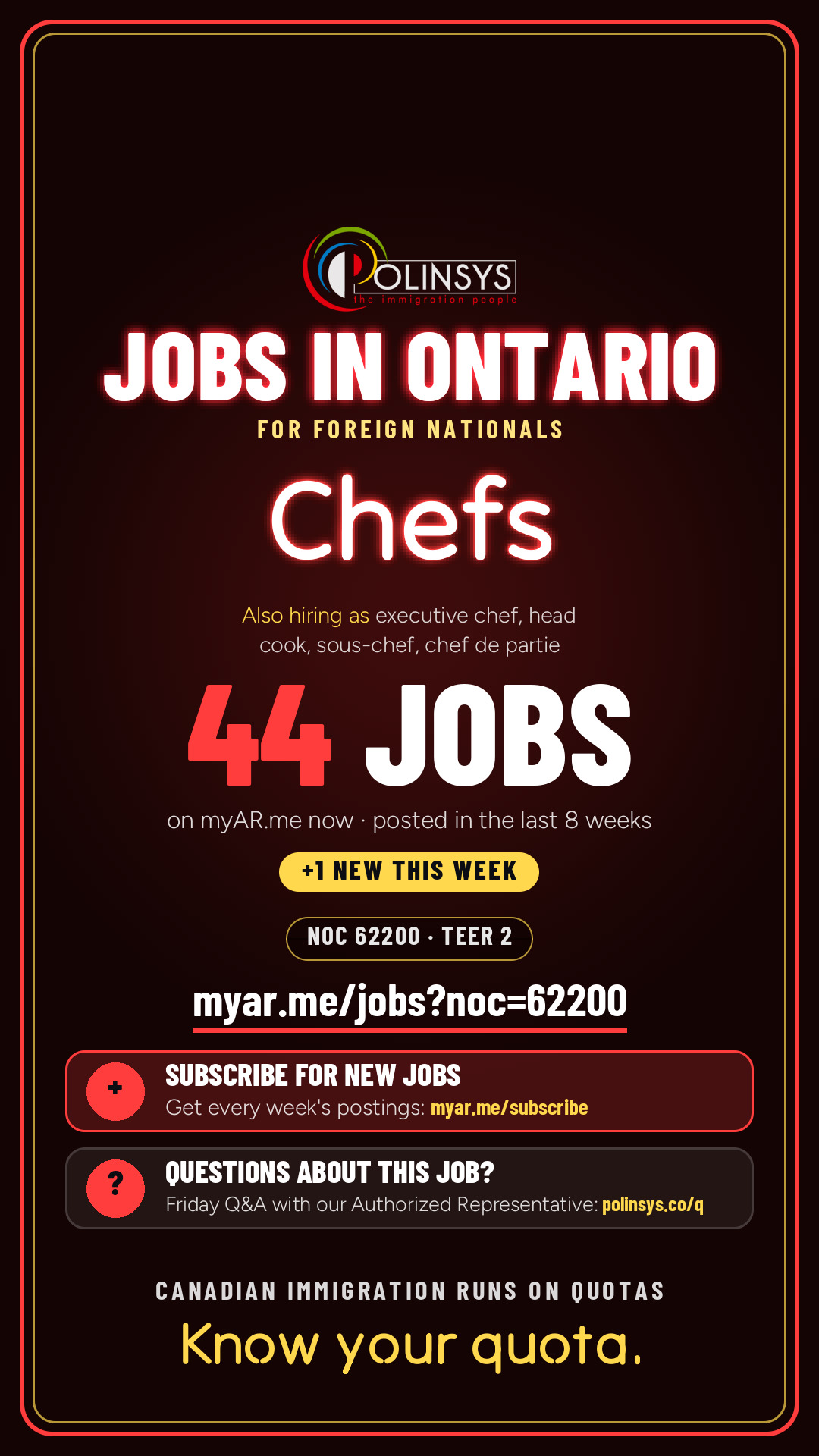 Job card: Chefs (NOC 62200) — 44 jobs on myAR.me