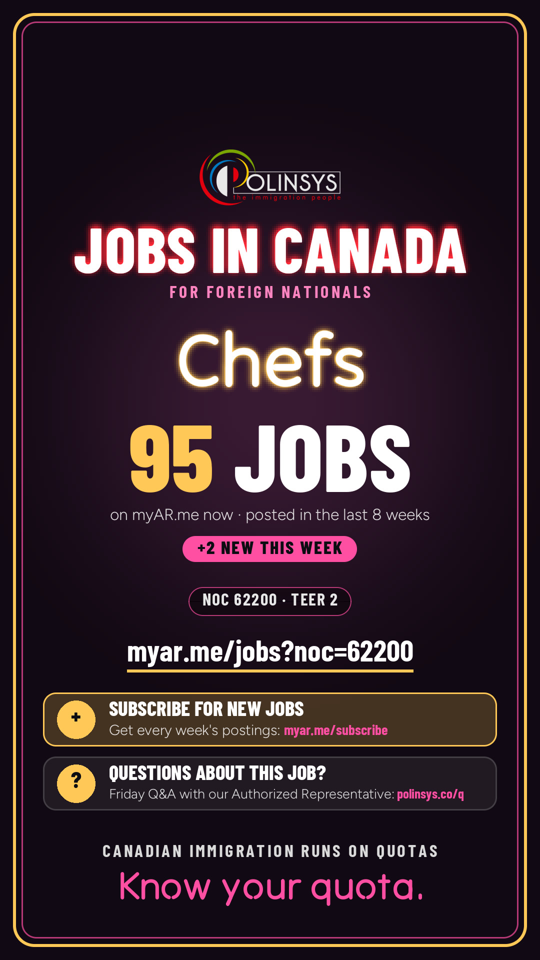 Job card: Chefs (NOC 62200) — 95 jobs on myAR.me