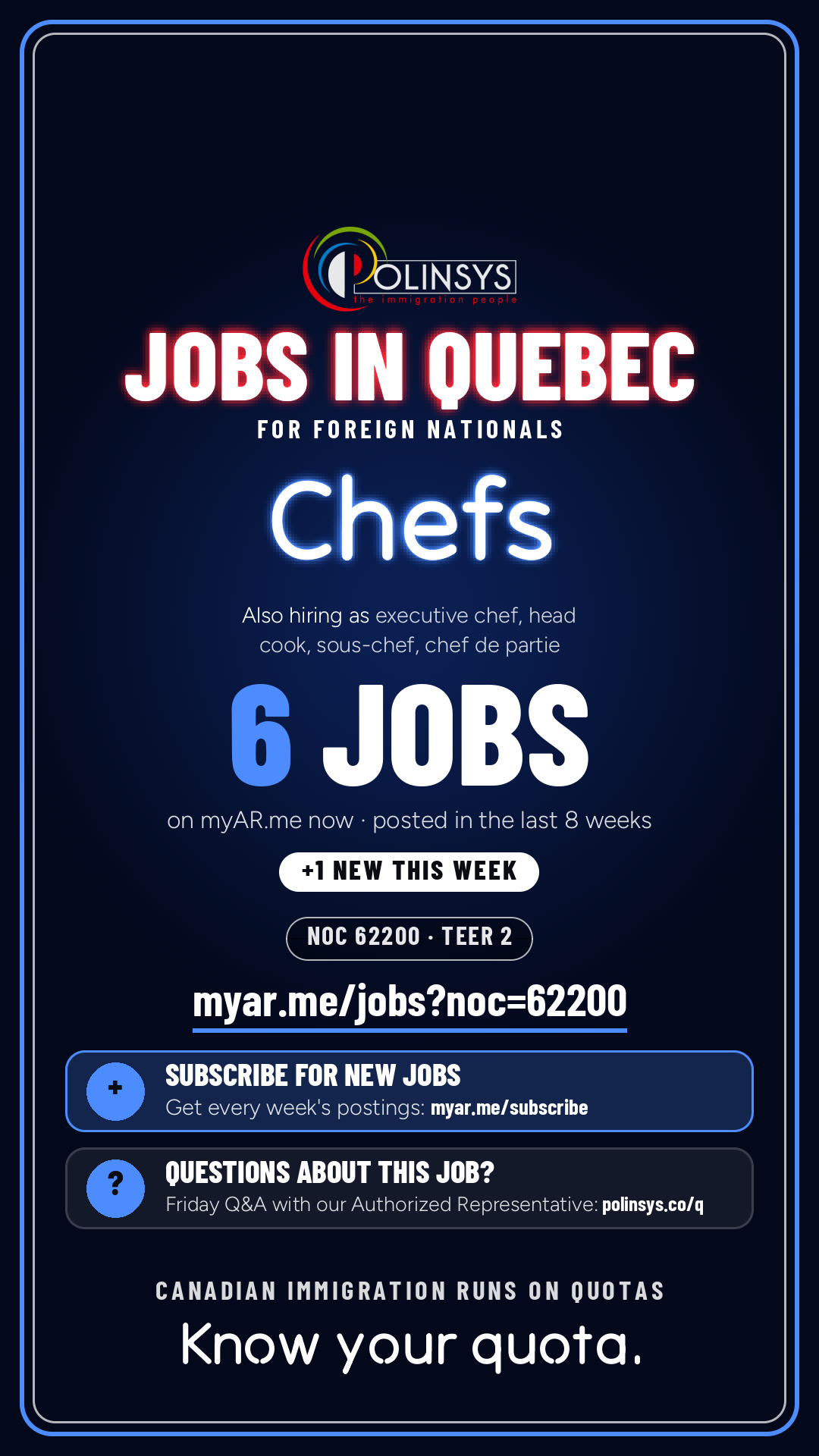 Job card: Chefs (NOC 62200) — 6 jobs on myAR.me