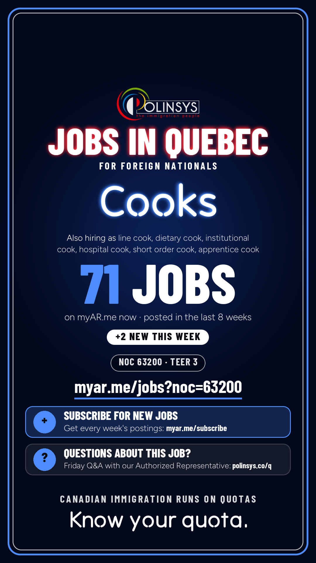 Job card: Cooks (NOC 63200) — 71 jobs on myAR.me