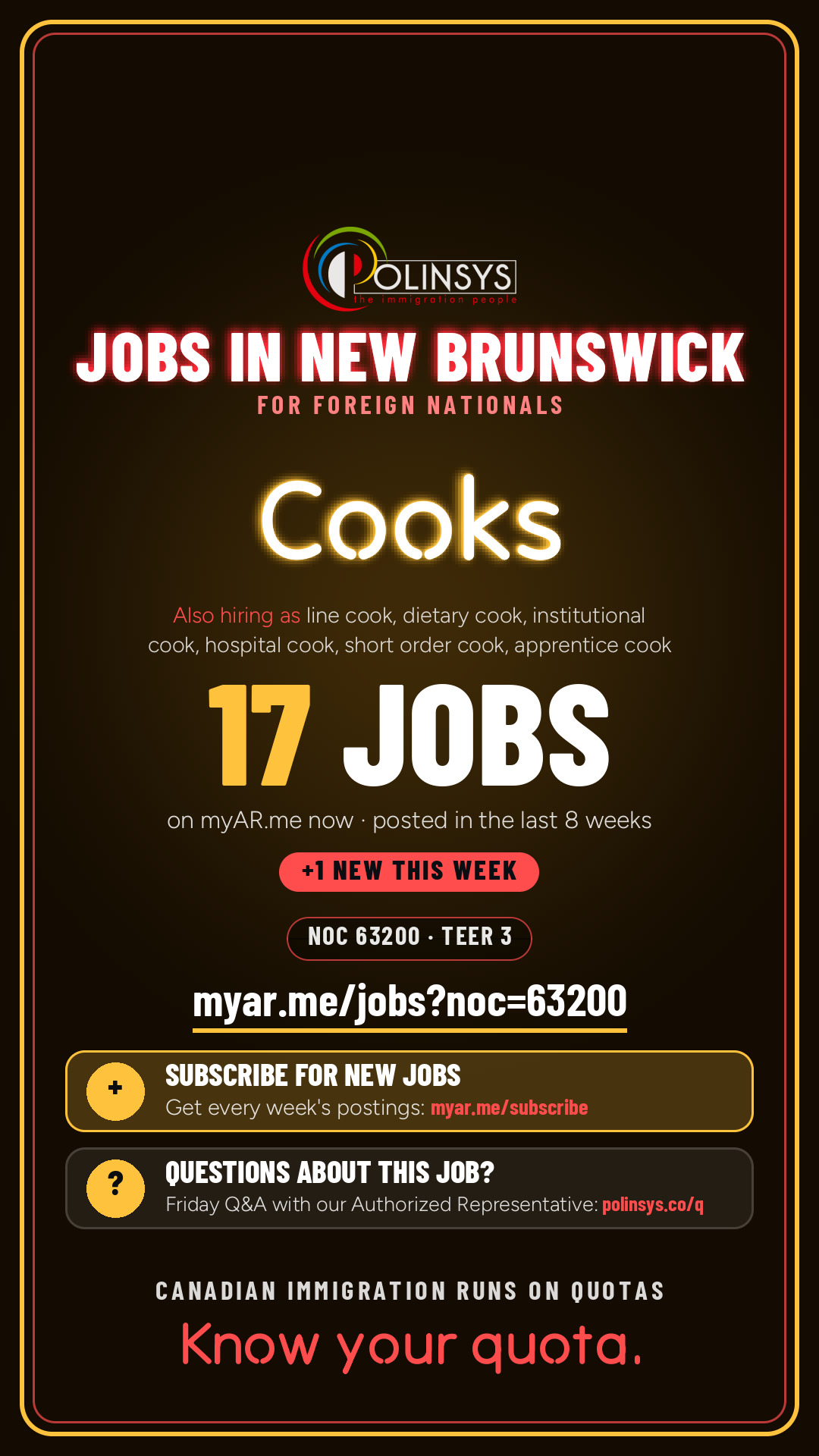 Job card: Cooks (NOC 63200) — 17 jobs on myAR.me