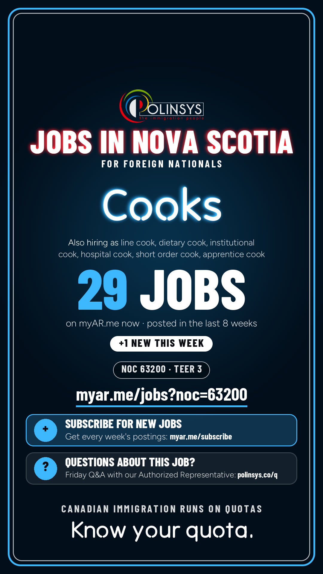 Job card: Cooks (NOC 63200) — 29 jobs on myAR.me