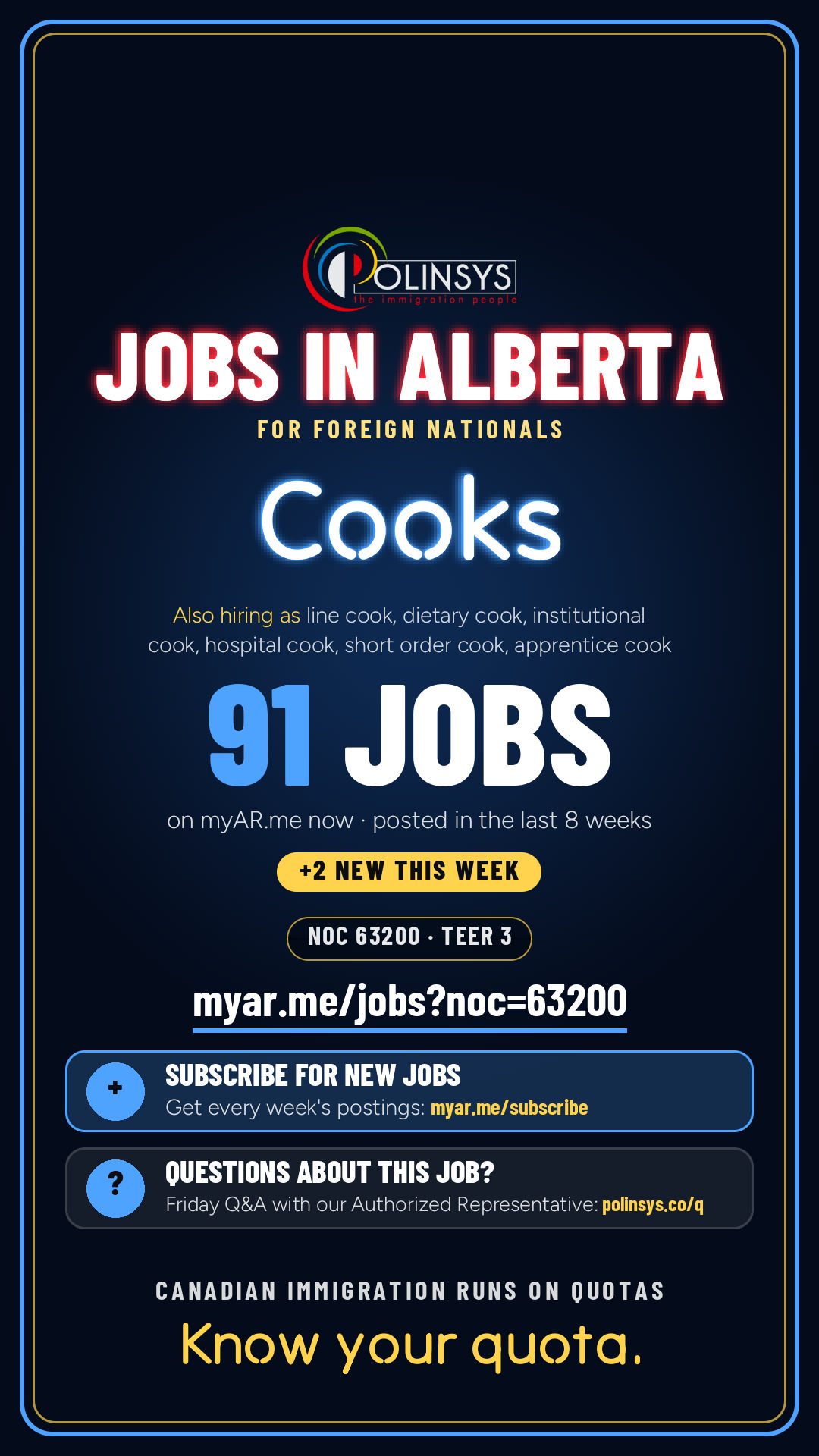 Job card: Cooks (NOC 63200) — 91 jobs on myAR.me