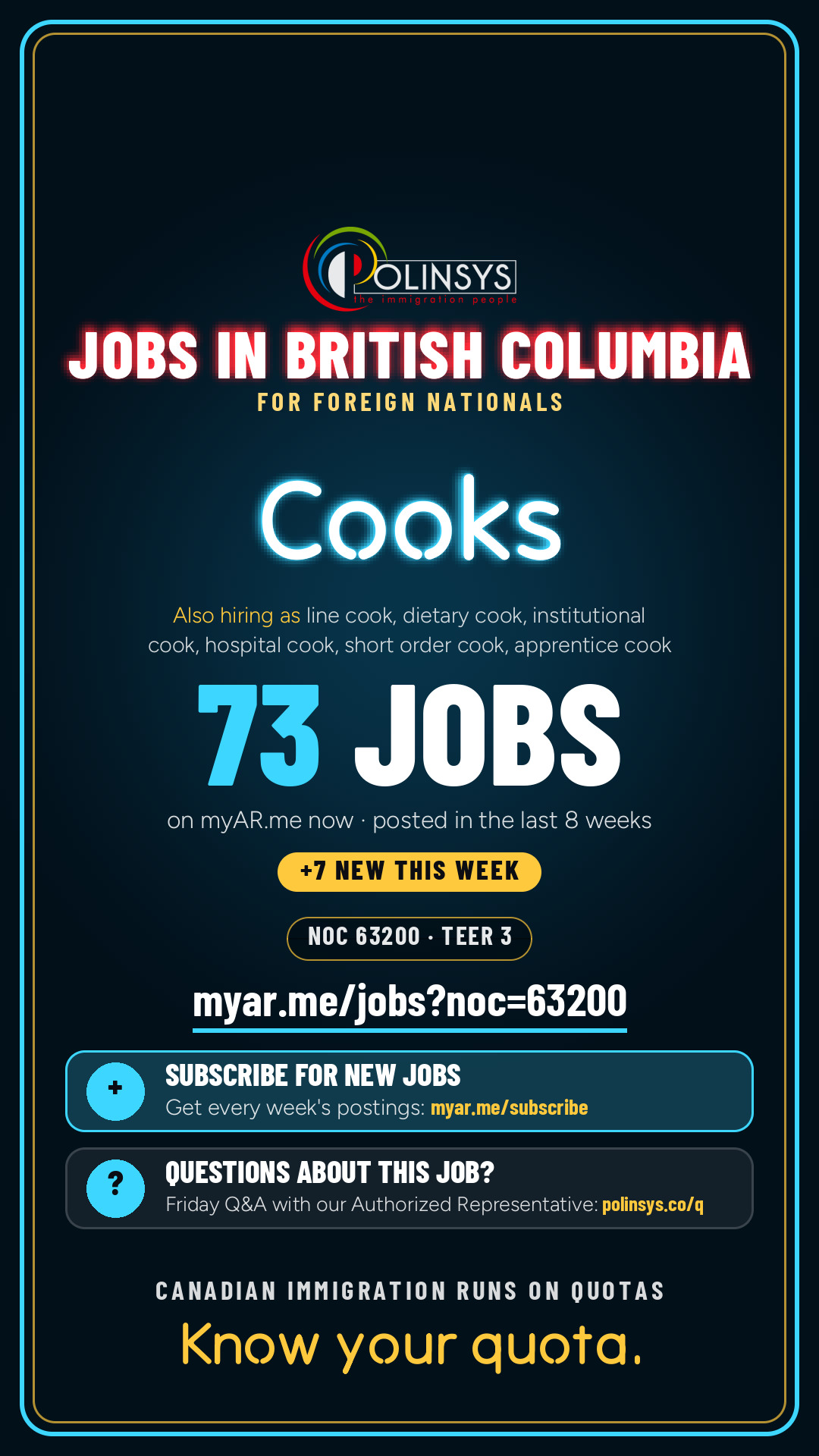Job card: Cooks (NOC 63200) — 73 jobs on myAR.me