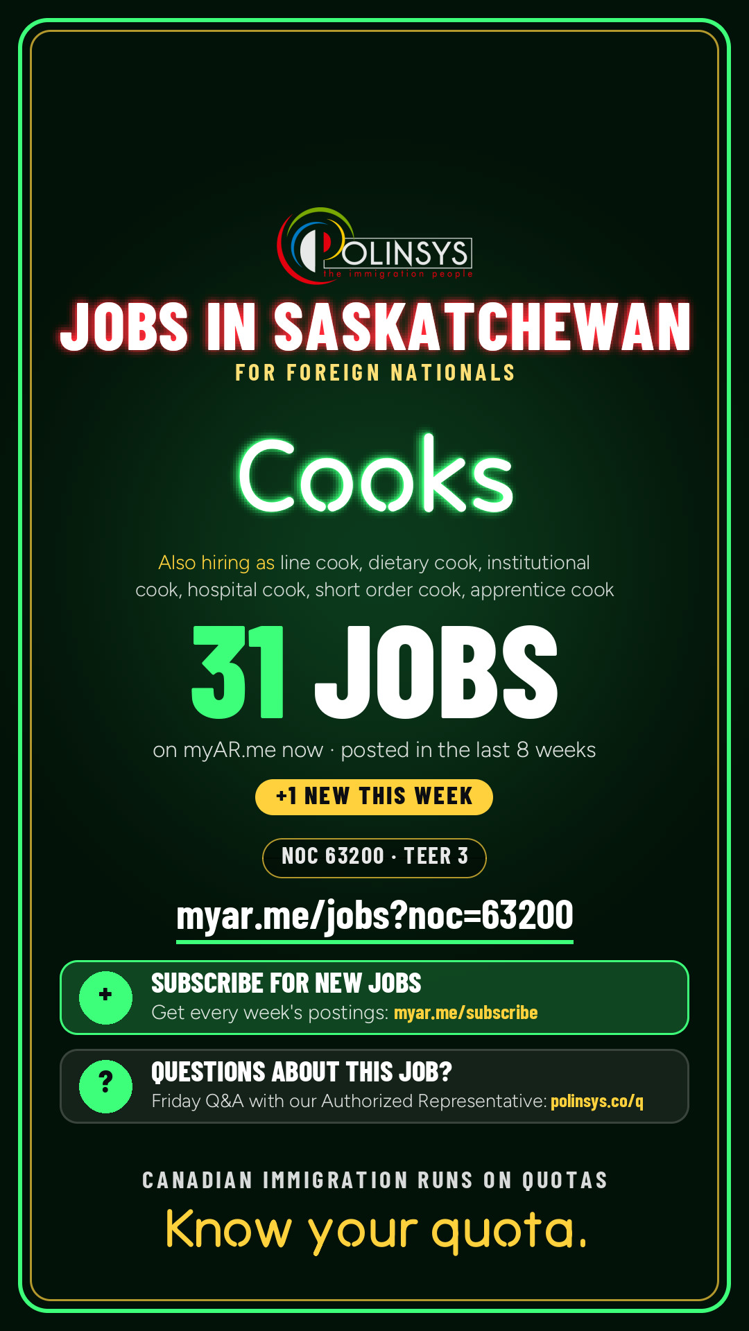 Job card: Cooks (NOC 63200) — 31 jobs on myAR.me