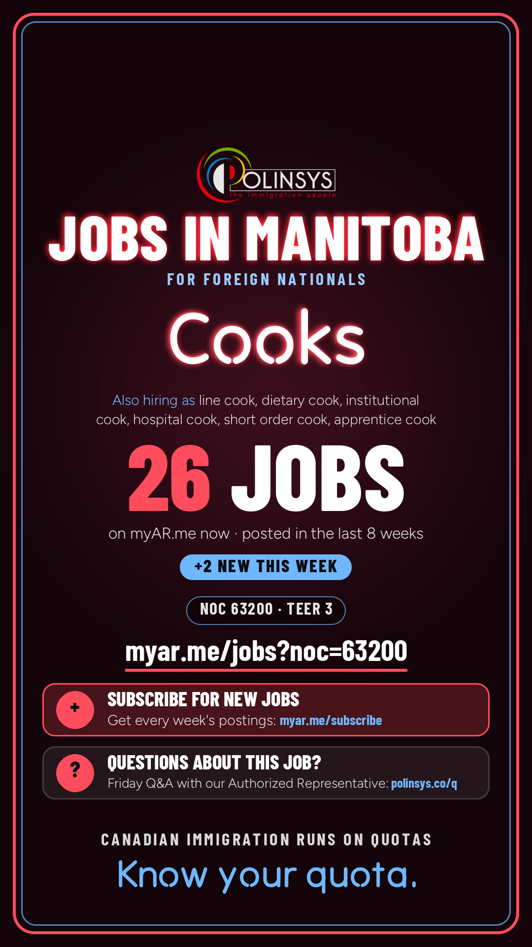 Job card: Cooks (NOC 63200) — 26 jobs on myAR.me