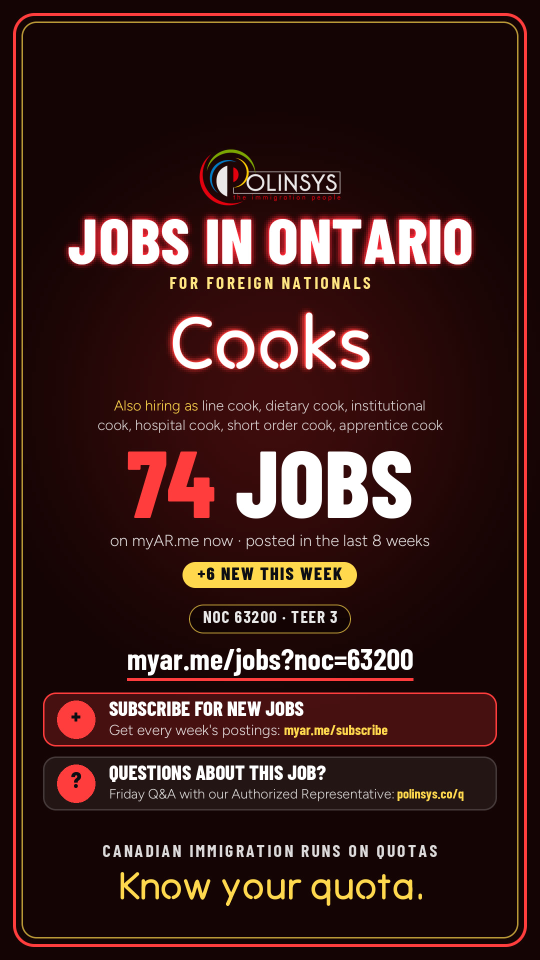 Job card: Cooks (NOC 63200) — 74 jobs on myAR.me