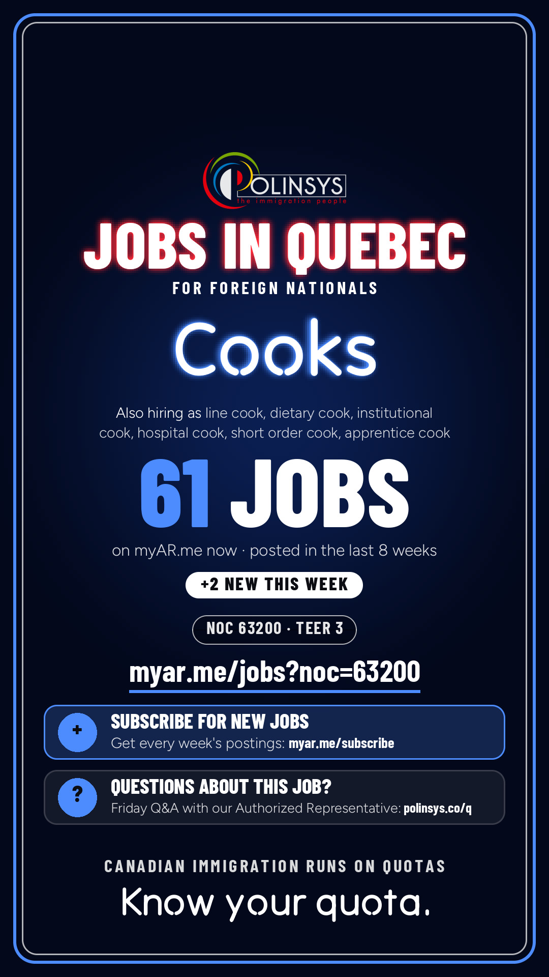 Job card: Cooks (NOC 63200) — 61 jobs on myAR.me