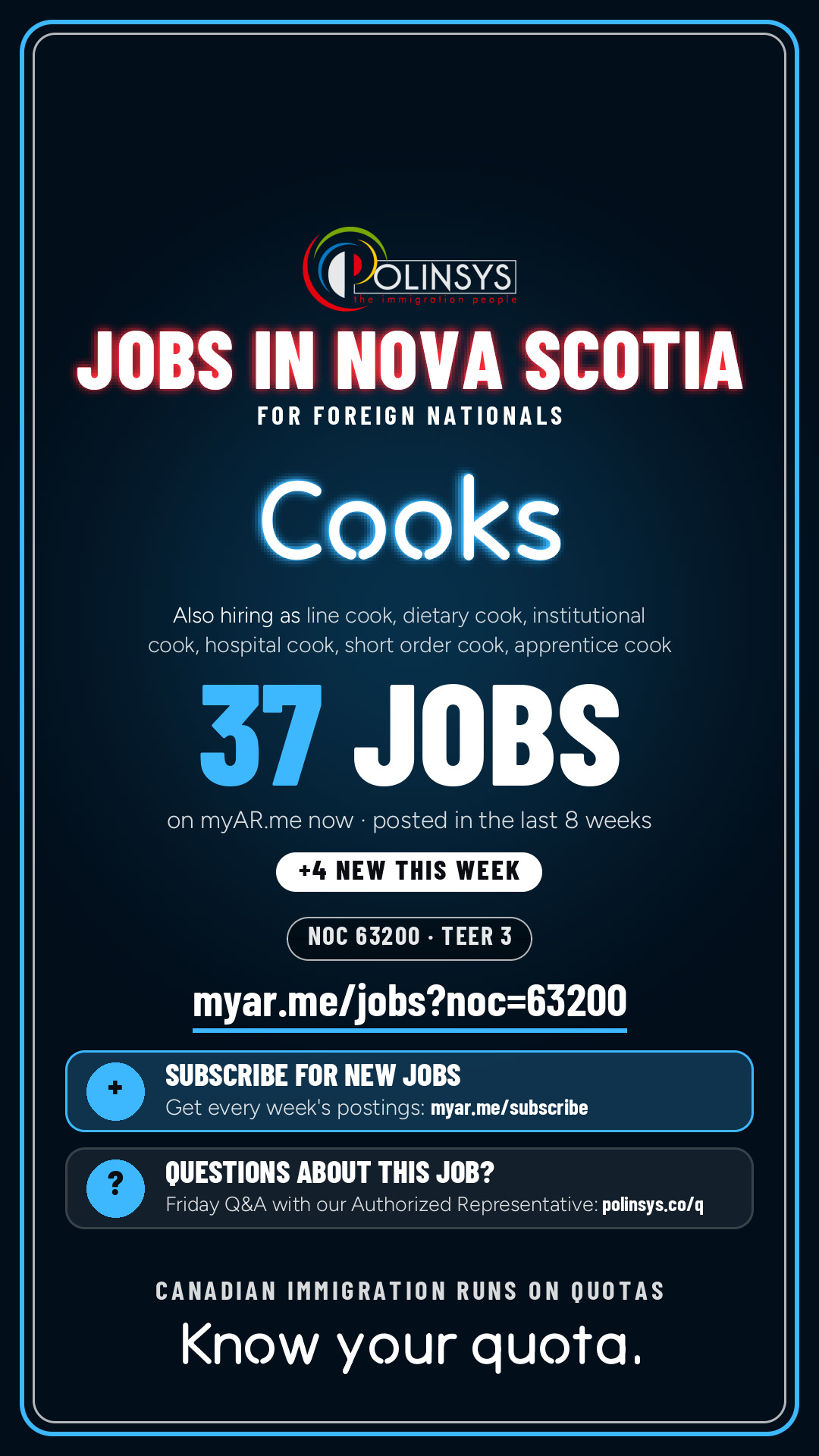 Job card: Cooks (NOC 63200) — 37 jobs on myAR.me