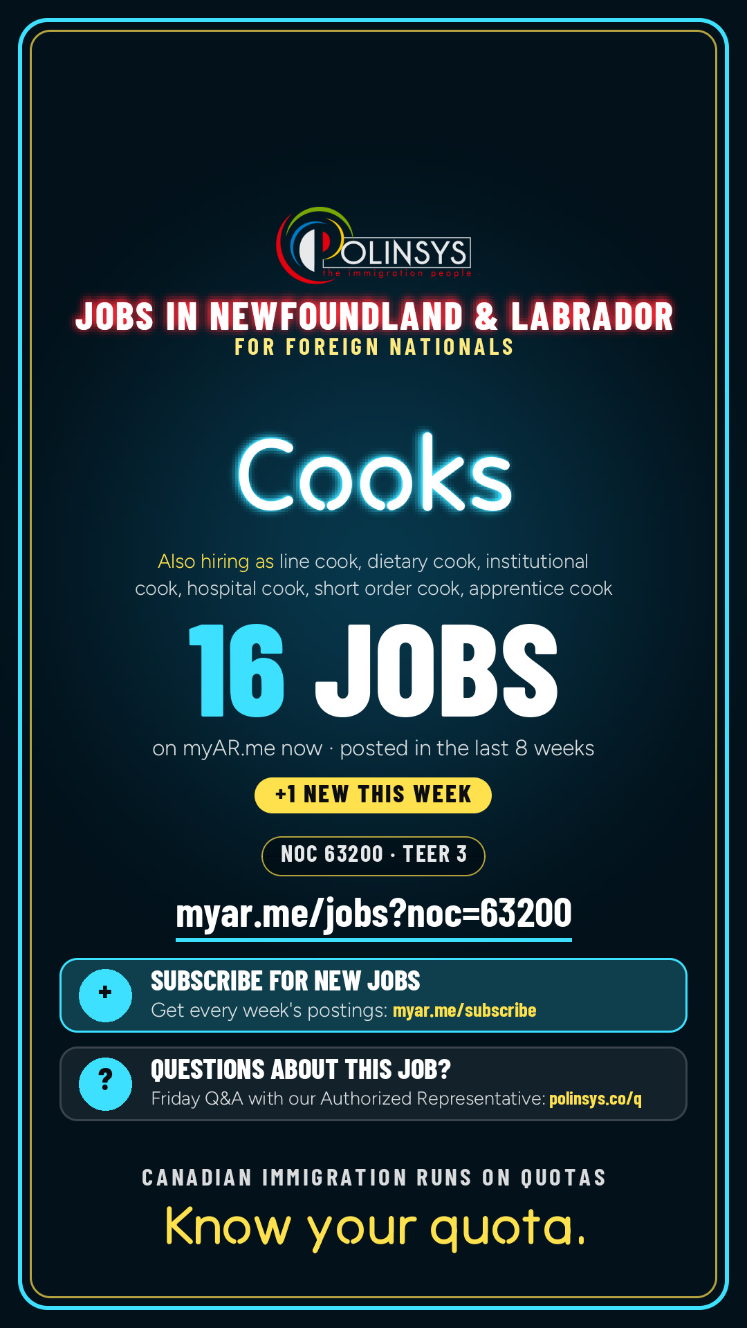 Job card: Cooks (NOC 63200) — 16 jobs on myAR.me