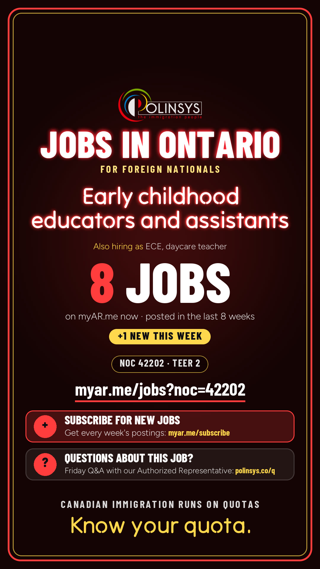 Job card: Early childhood educators and assistants (NOC 42202) — 8 jobs on myAR.me