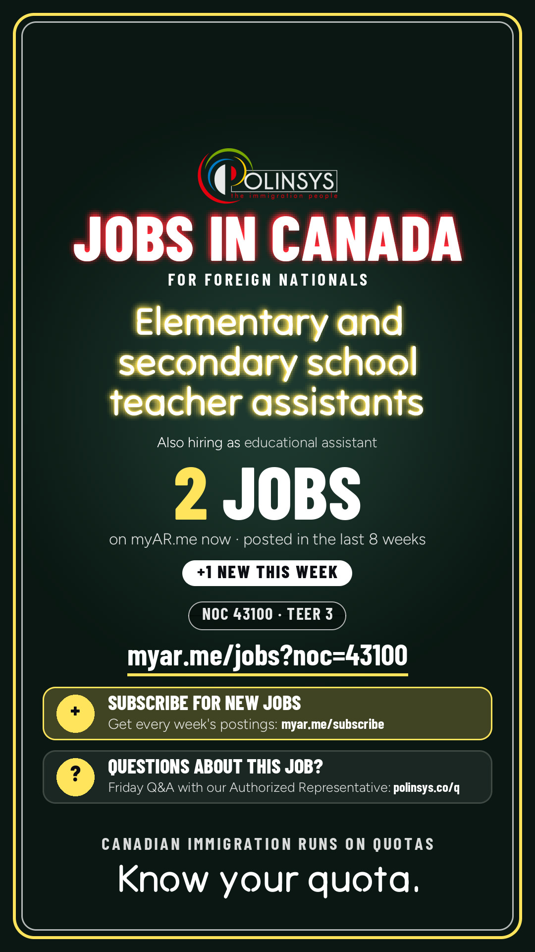 Job card: Elementary and secondary school teacher assistants (NOC 43100) — 2 jobs on myAR.me