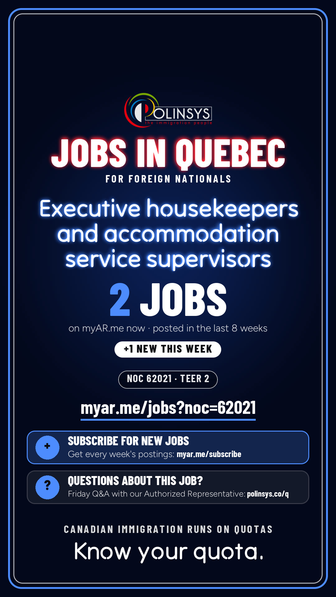 Job card: Executive housekeepers and accommodation service supervisors (NOC 62021) — 2 jobs on myAR.me