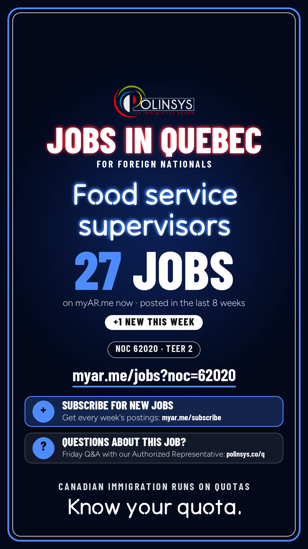 Job card: Food service supervisors (NOC 62020) — 27 jobs on myAR.me