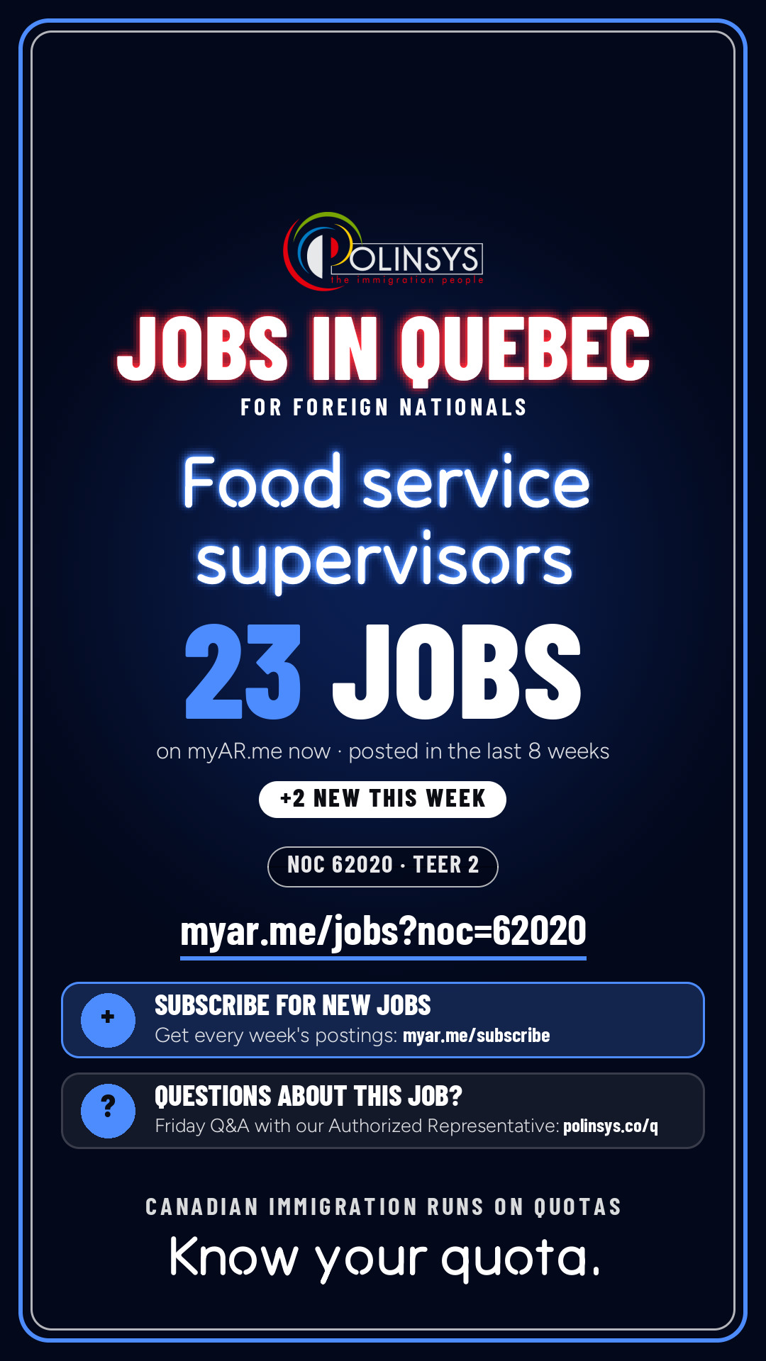 Job card: Food service supervisors (NOC 62020) — 23 jobs on myAR.me