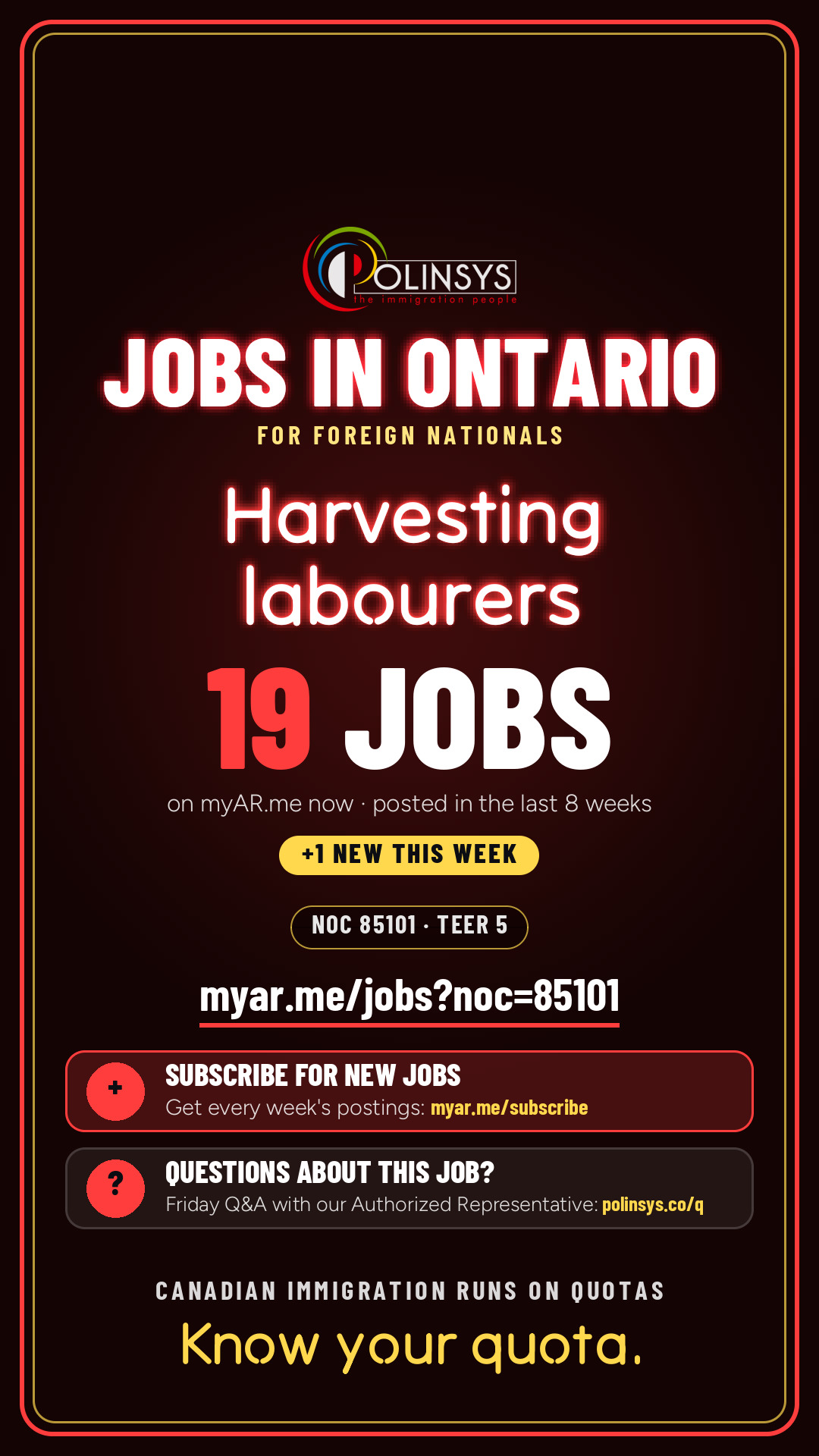 Job card: Harvesting labourers (NOC 85101) — 19 jobs on myAR.me