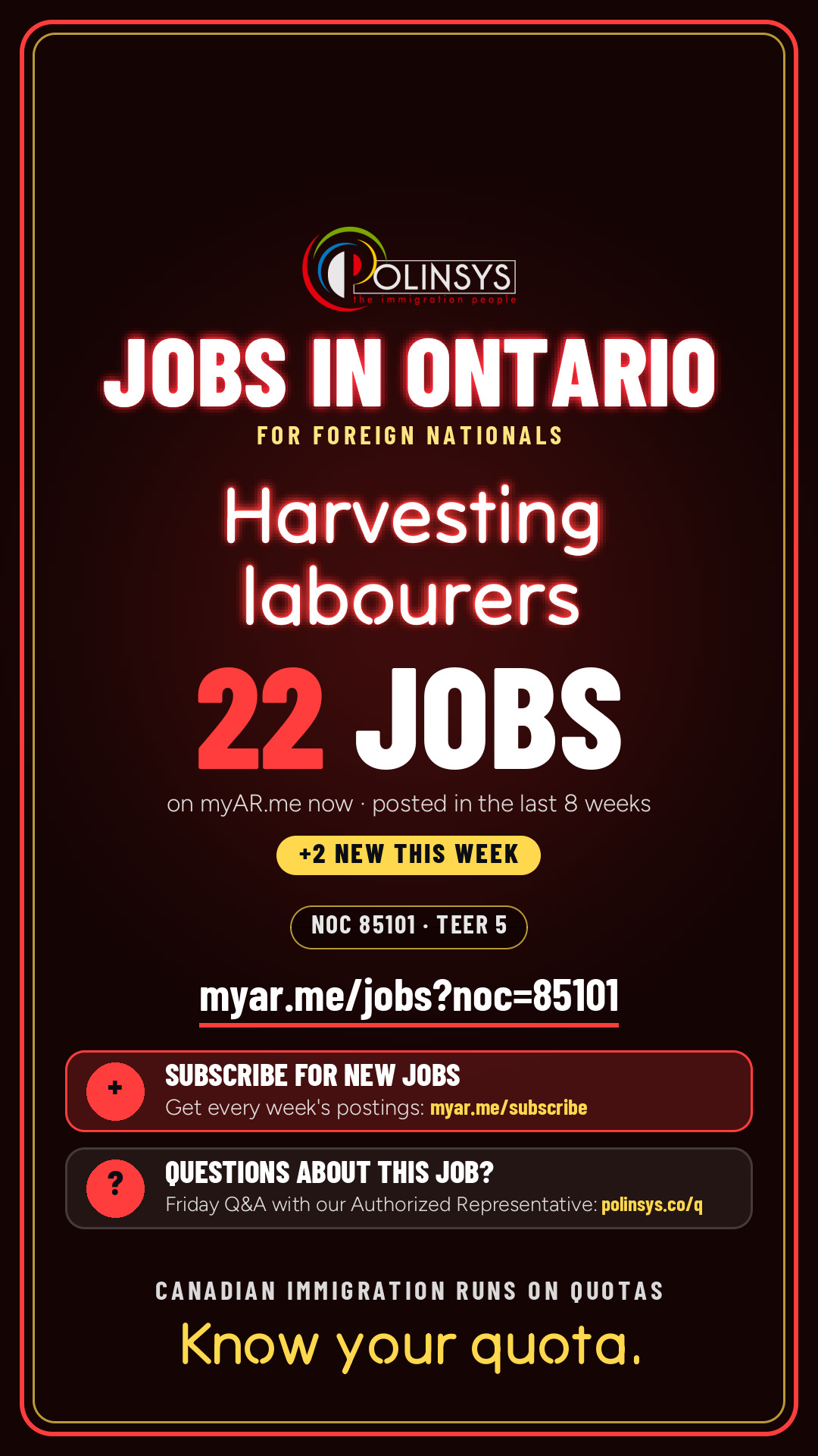 Job card: Harvesting labourers (NOC 85101) — 22 jobs on myAR.me