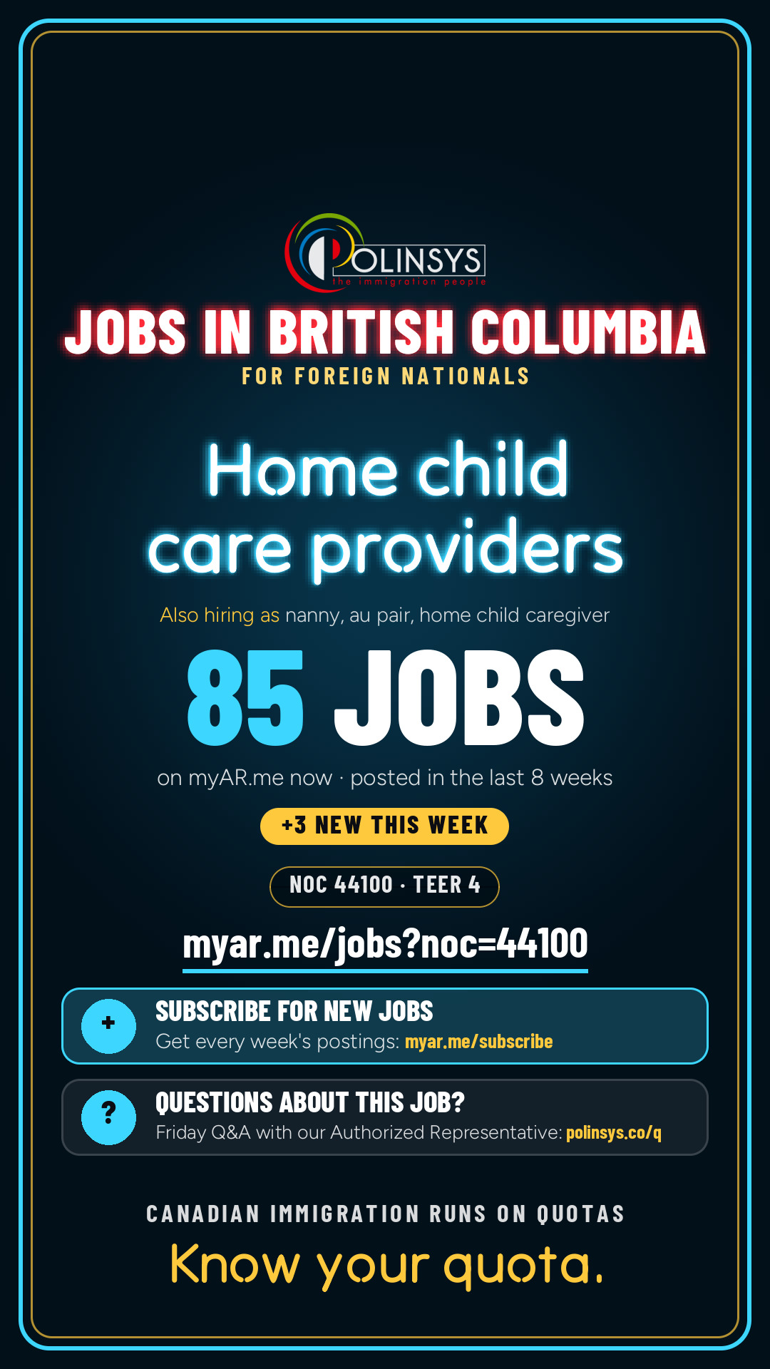Job card: Home child care providers (NOC 44100) — 85 jobs on myAR.me