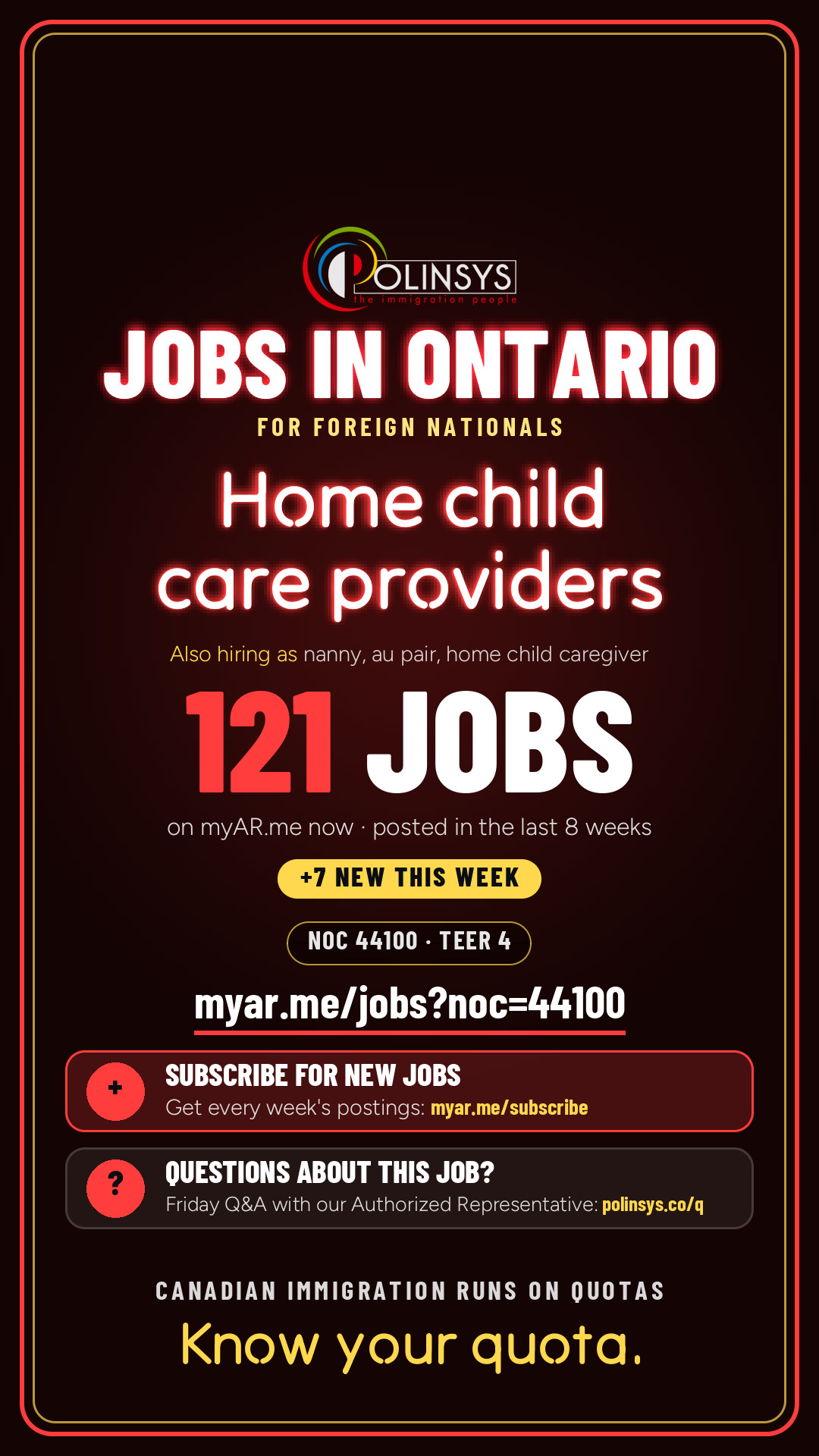 Job card: Home child care providers (NOC 44100) — 121 jobs on myAR.me
