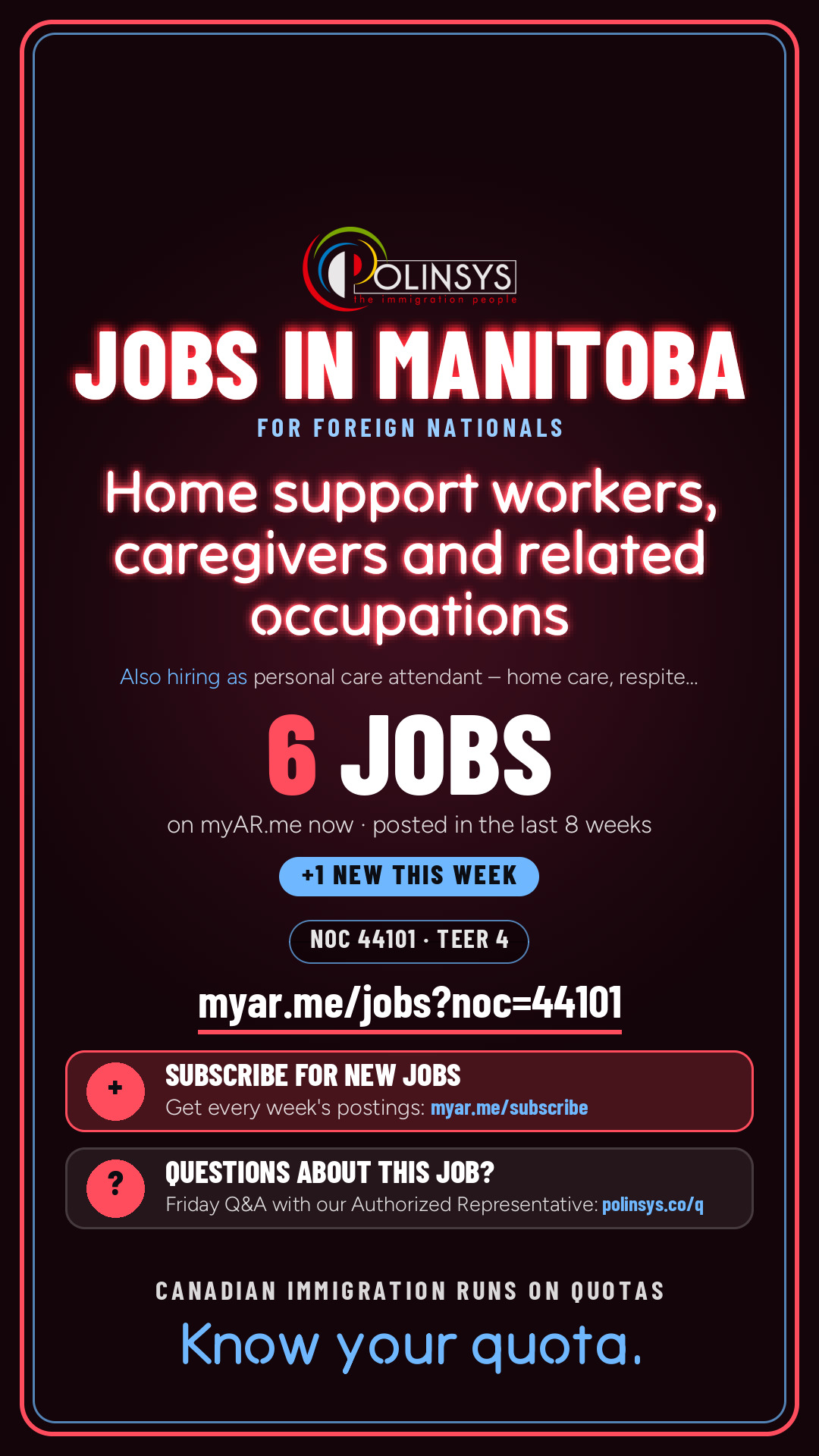 Job card: Home support workers, caregivers and related occupations (NOC 44101) — 6 jobs on myAR.me