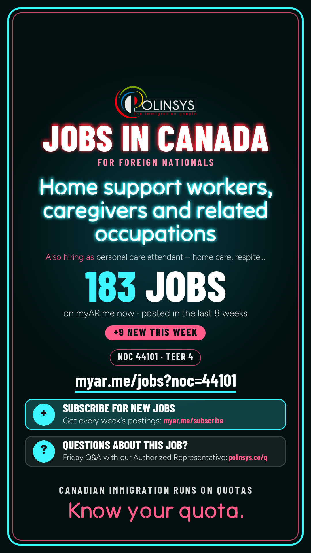 Job card: Home support workers, caregivers and related occupations (NOC 44101) — 183 jobs on myAR.me