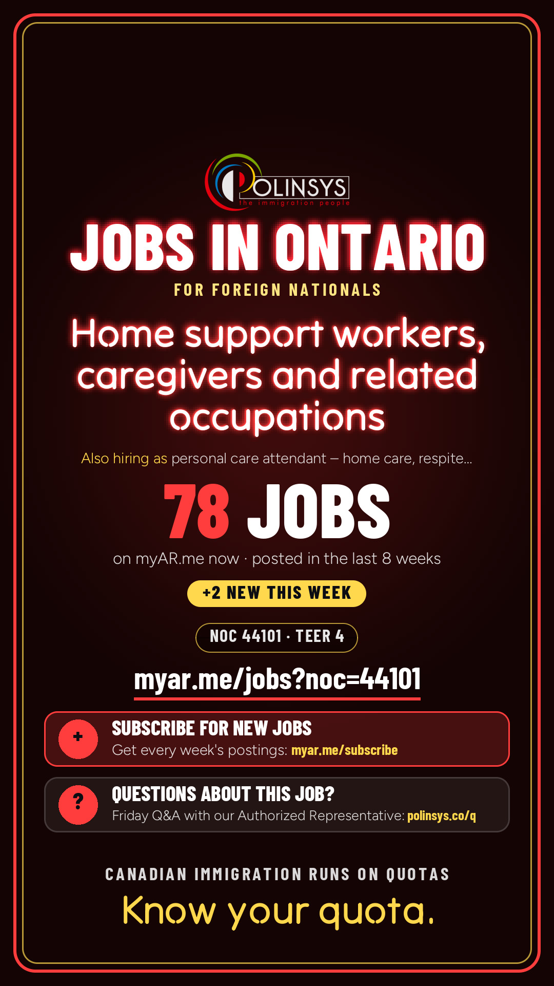 Job card: Home support workers, caregivers and related occupations (NOC 44101) — 78 jobs on myAR.me