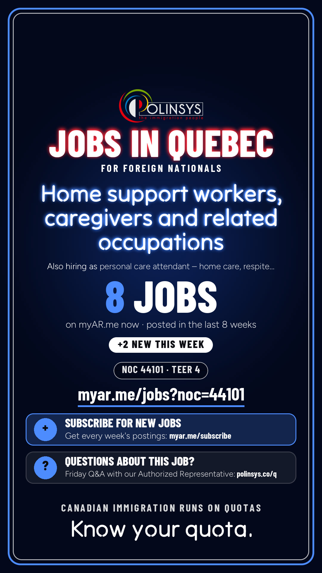 Job card: Home support workers, caregivers and related occupations (NOC 44101) — 8 jobs on myAR.me