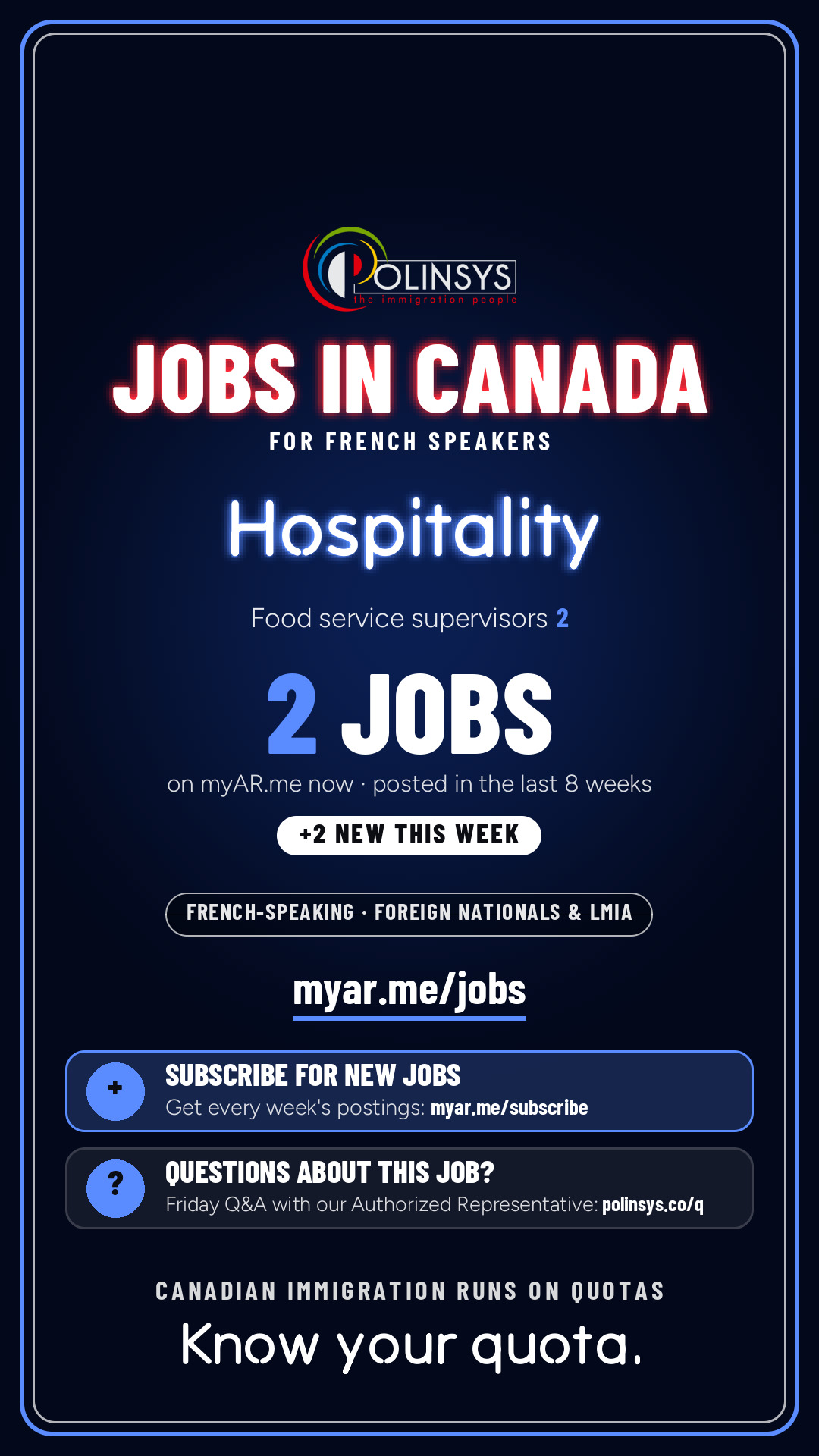 Job card: Hospitality (French-speaking jobs) — 2 jobs on myAR.me