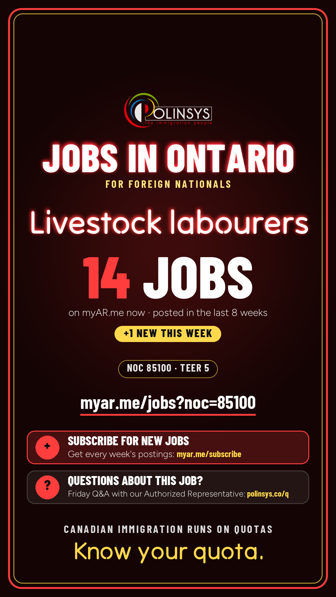 Job card: Livestock labourers (NOC 85100) — 14 jobs on myAR.me