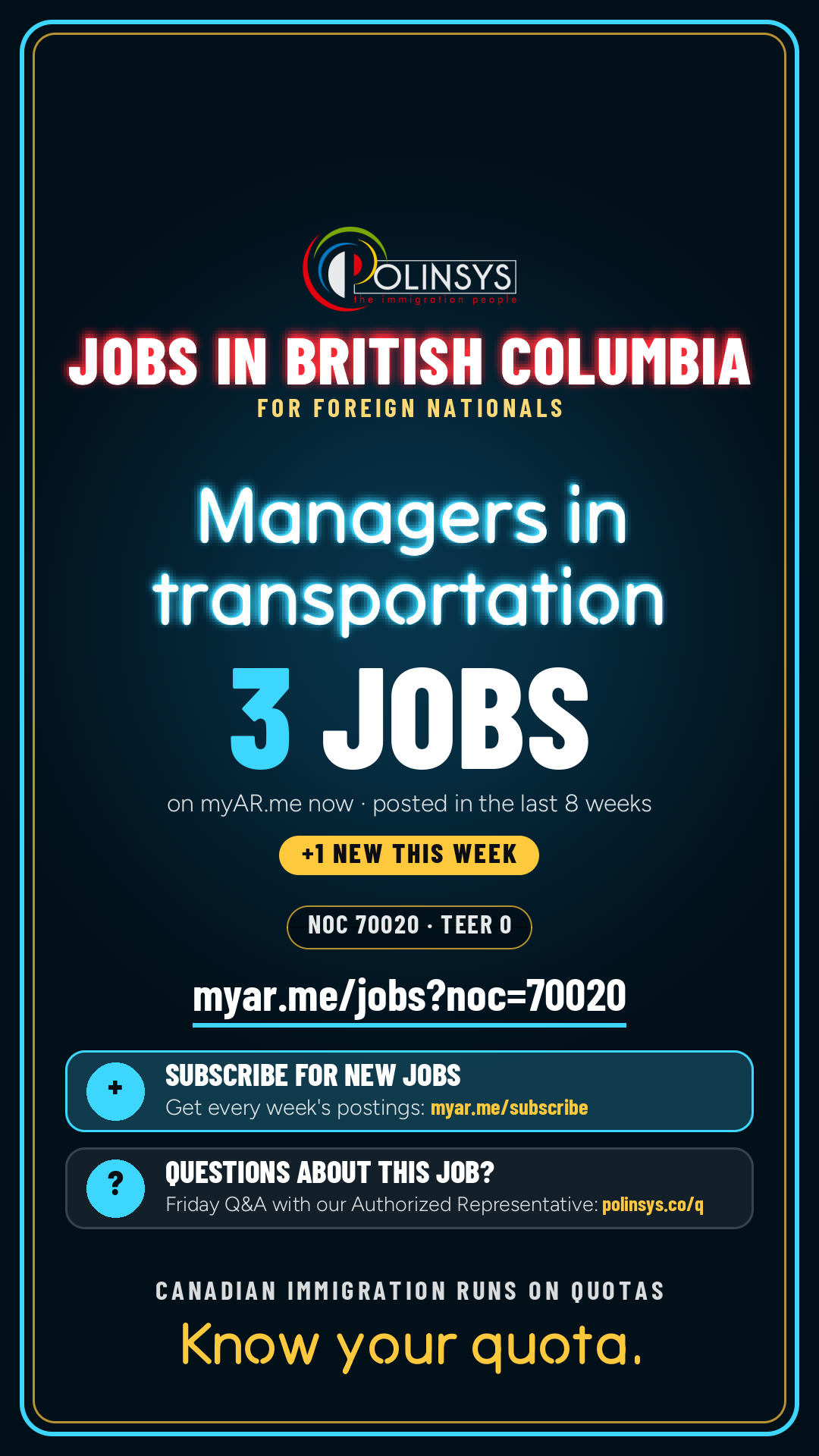 Job card: Managers in transportation (NOC 70020) — 3 jobs on myAR.me