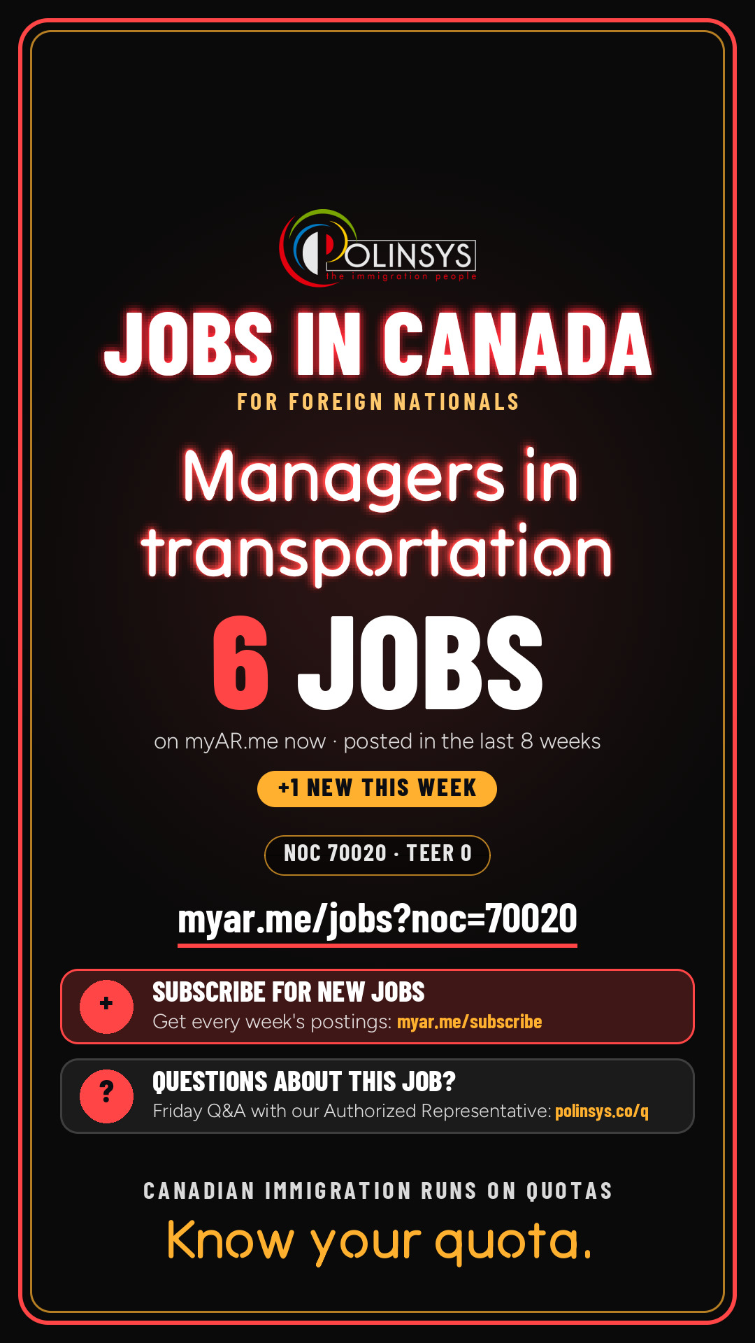 Job card: Managers in transportation (NOC 70020) — 6 jobs on myAR.me