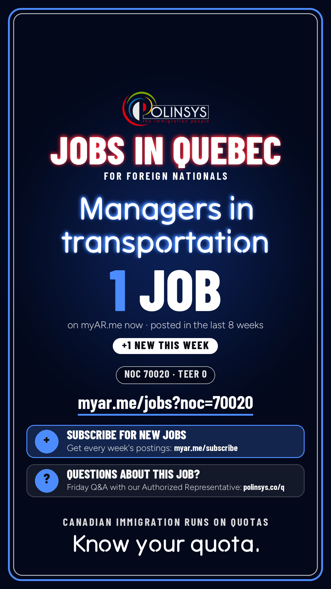 Job card: Managers in transportation (NOC 70020) — 1 jobs on myAR.me