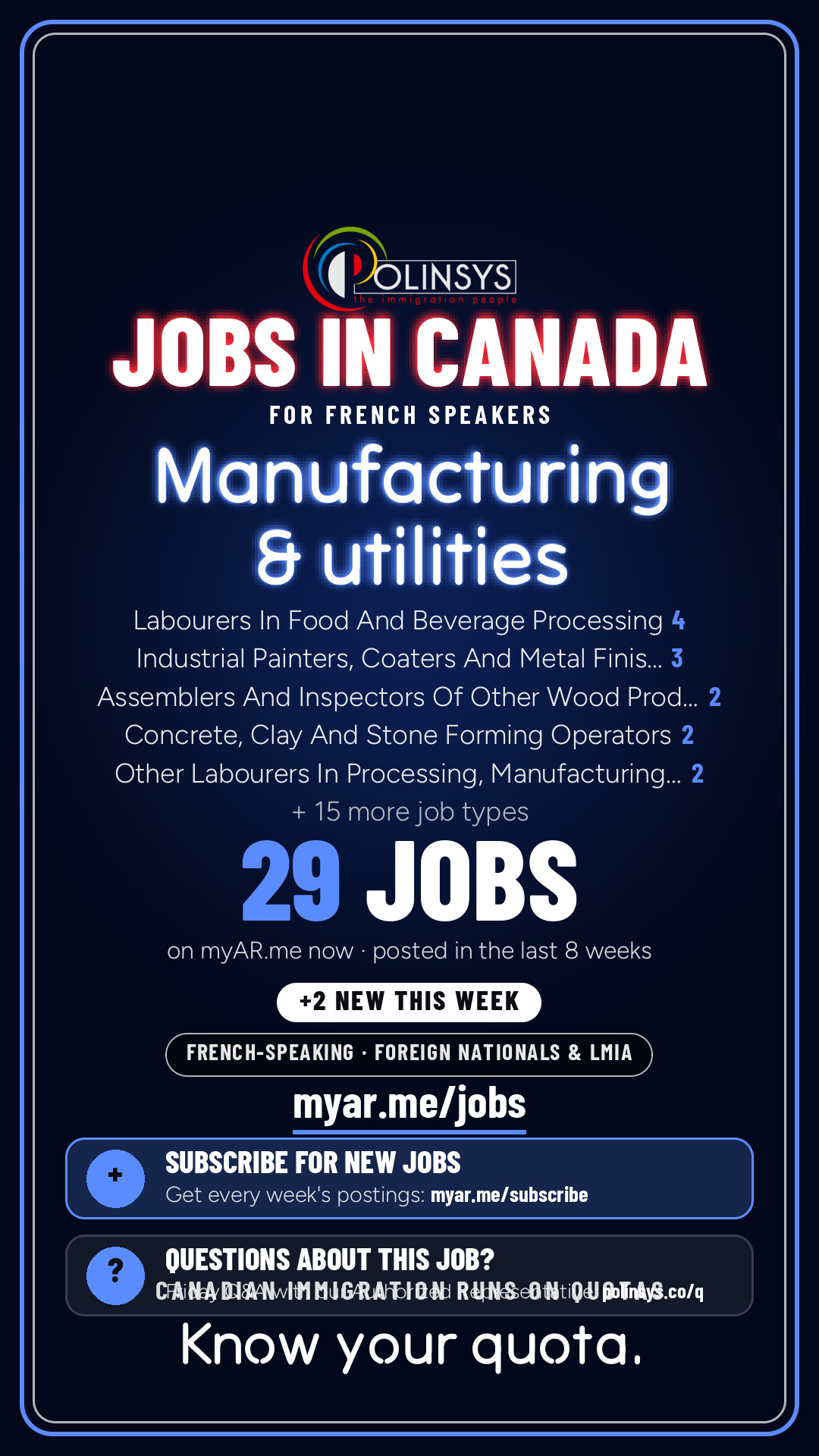 Job card: Manufacturing & utilities (French-speaking jobs) — 29 jobs on myAR.me