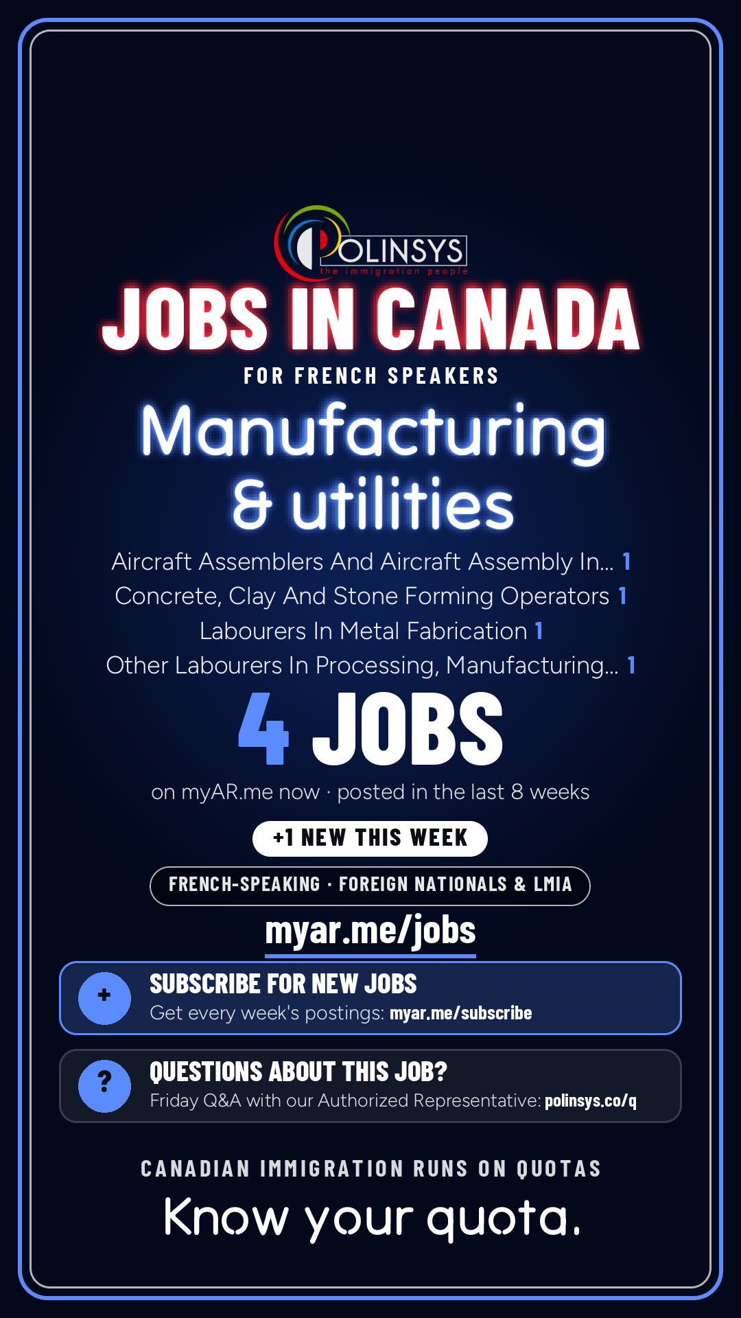 Job card: Manufacturing & utilities (French-speaking jobs) — 4 jobs on myAR.me