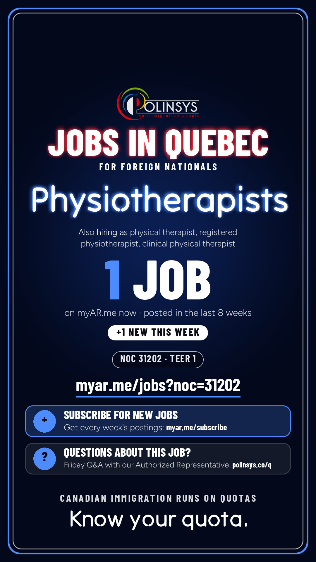 Job card: Physiotherapists (NOC 31202) — 1 jobs on myAR.me