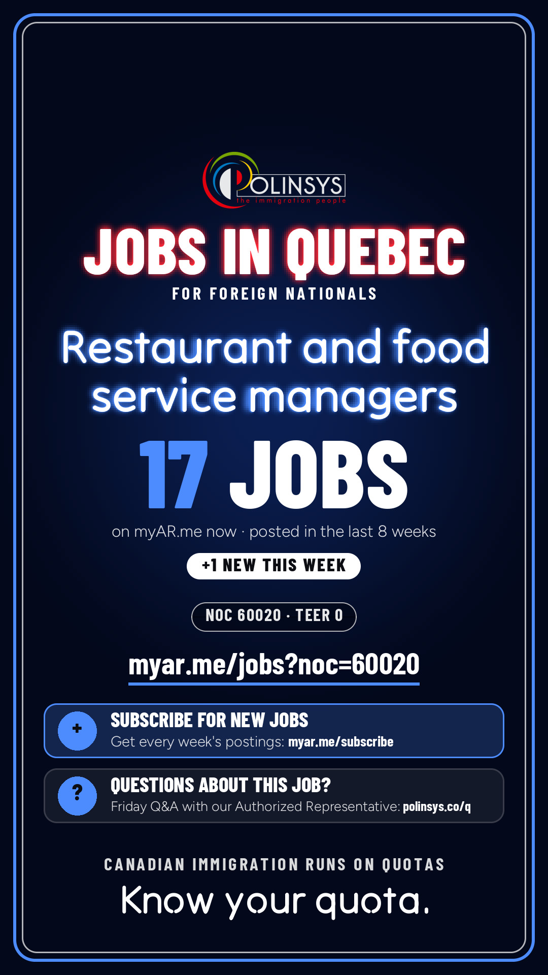 Job card: Restaurant and food service managers (NOC 60020) — 17 jobs on myAR.me