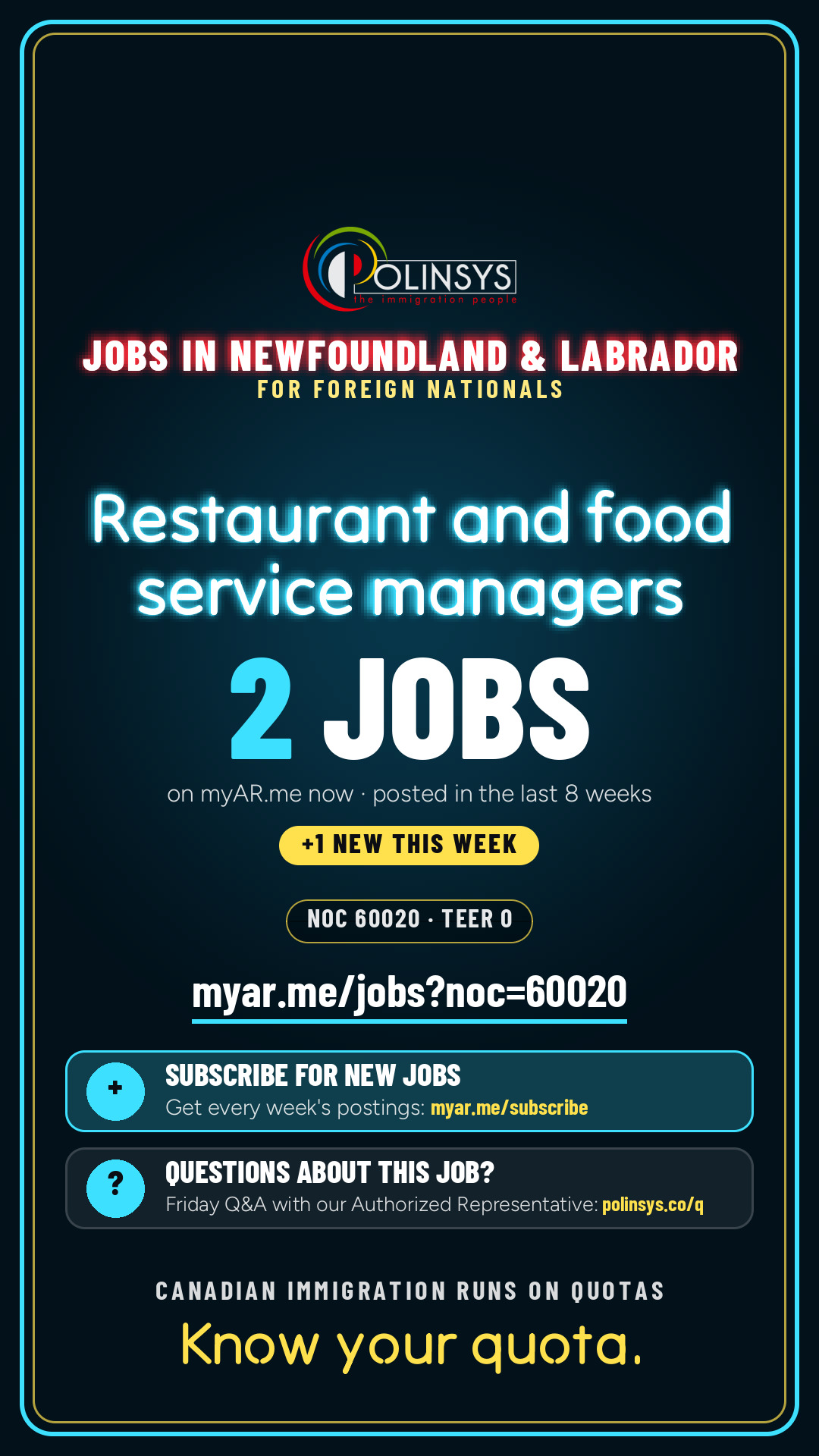 Job card: Restaurant and food service managers (NOC 60020) — 2 jobs on myAR.me