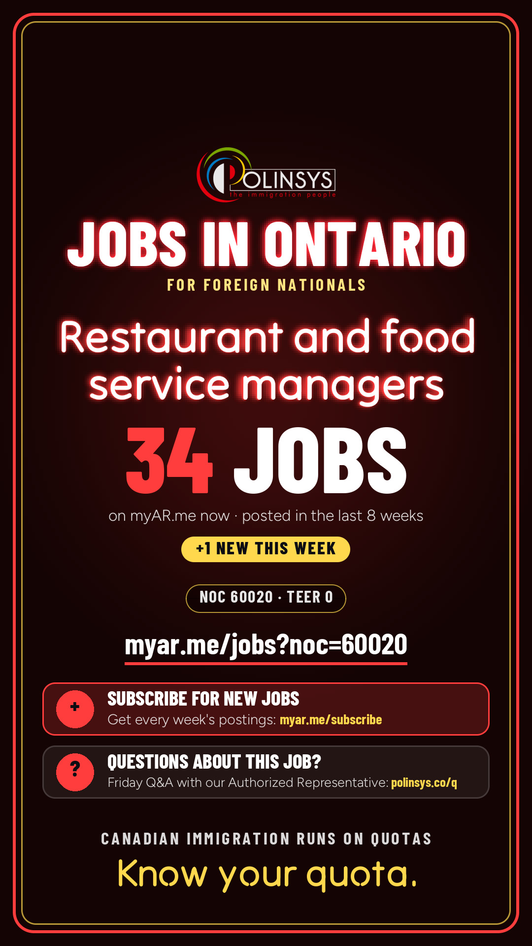 Job card: Restaurant and food service managers (NOC 60020) — 34 jobs on myAR.me