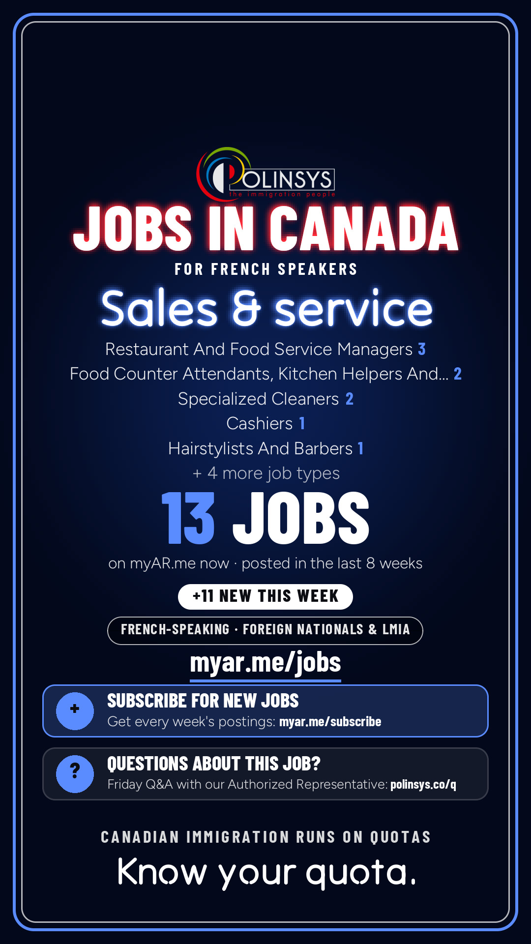 Job card: Sales & service (French-speaking jobs) — 13 jobs on myAR.me
