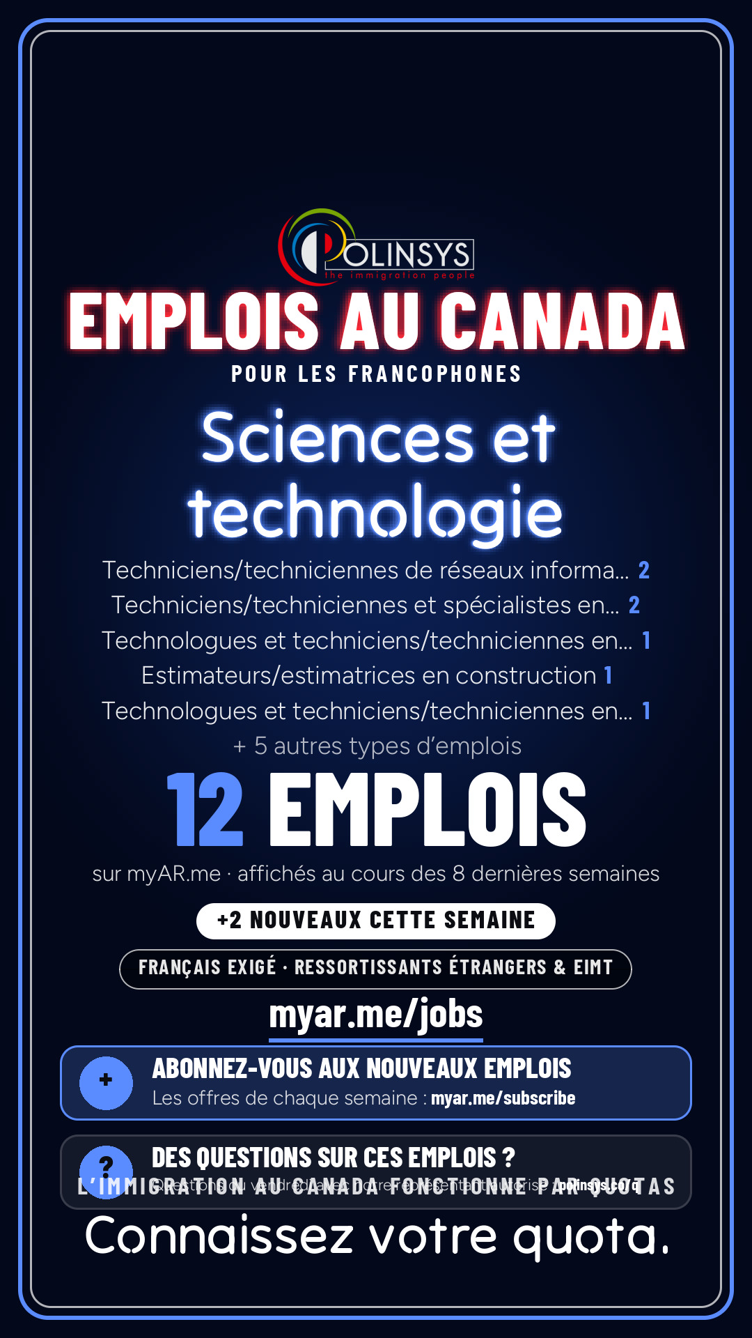 Job card: Sciences & technology (French-speaking jobs) — 18 jobs on myAR.me