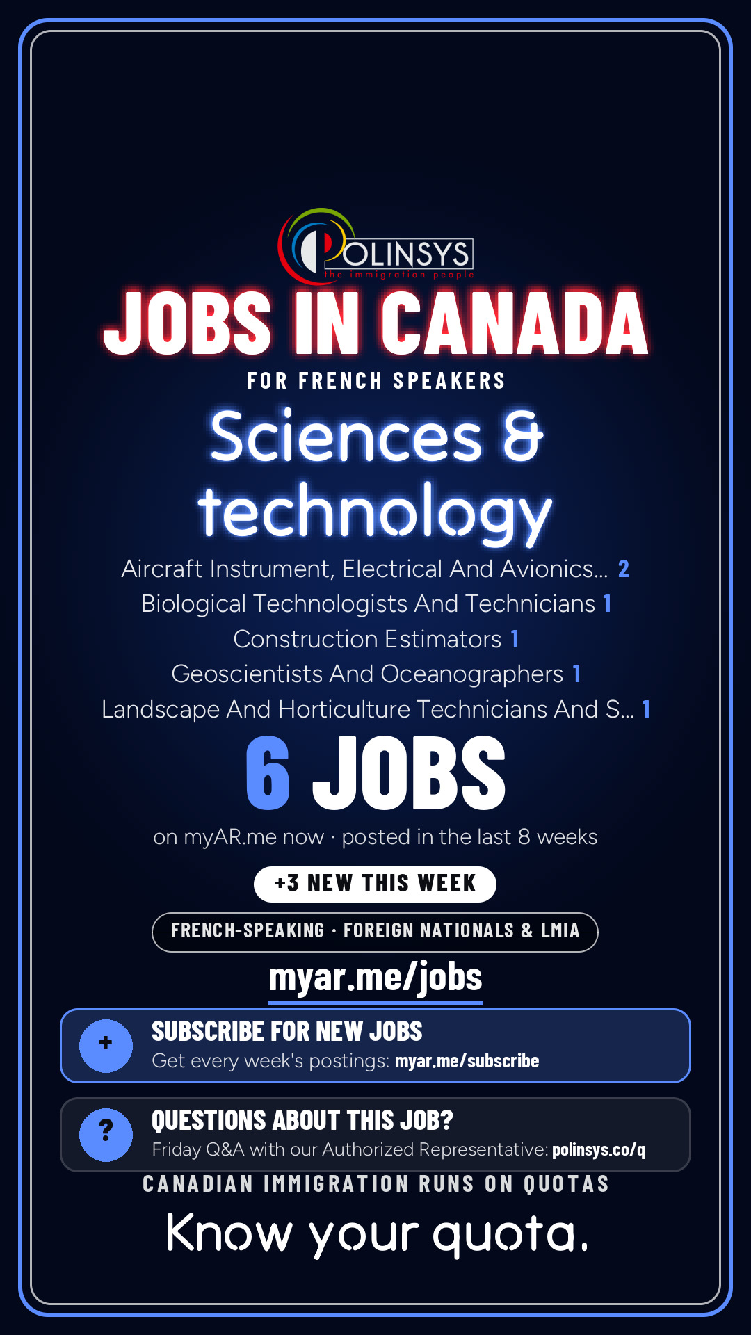Job card: Sciences & technology (French-speaking jobs) — 6 jobs on myAR.me