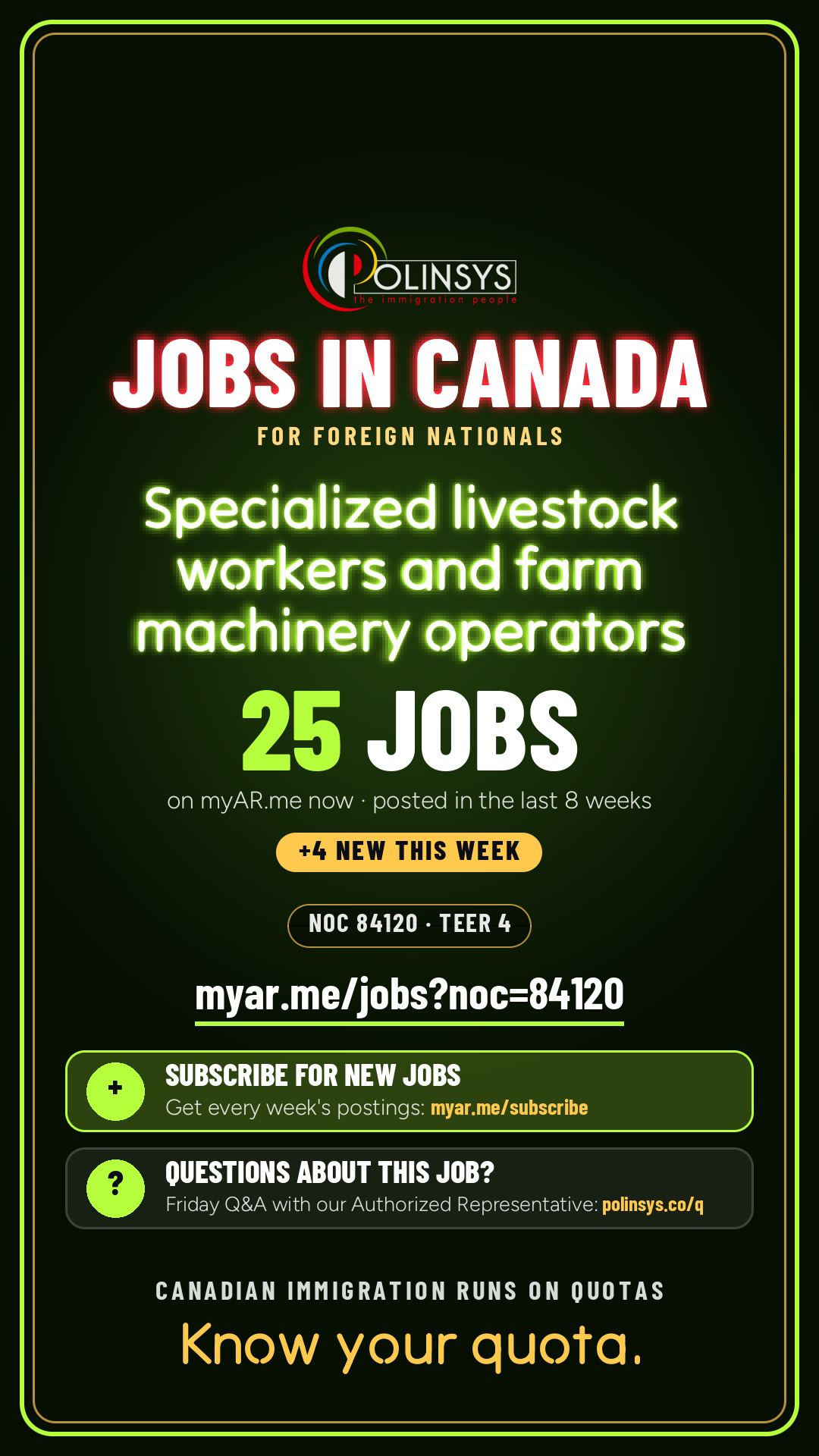 Specialized livestock workers and farm machinery operators — NOC 84120