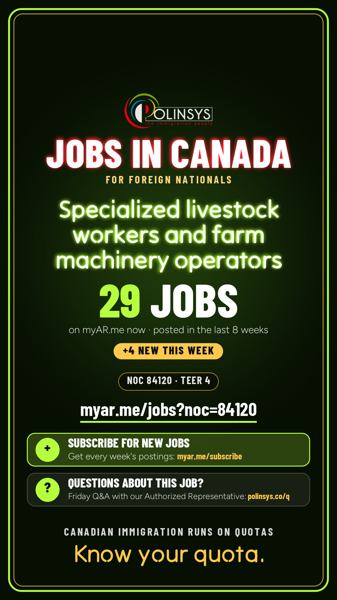 Specialized livestock workers and farm machinery operators — NOC 84120